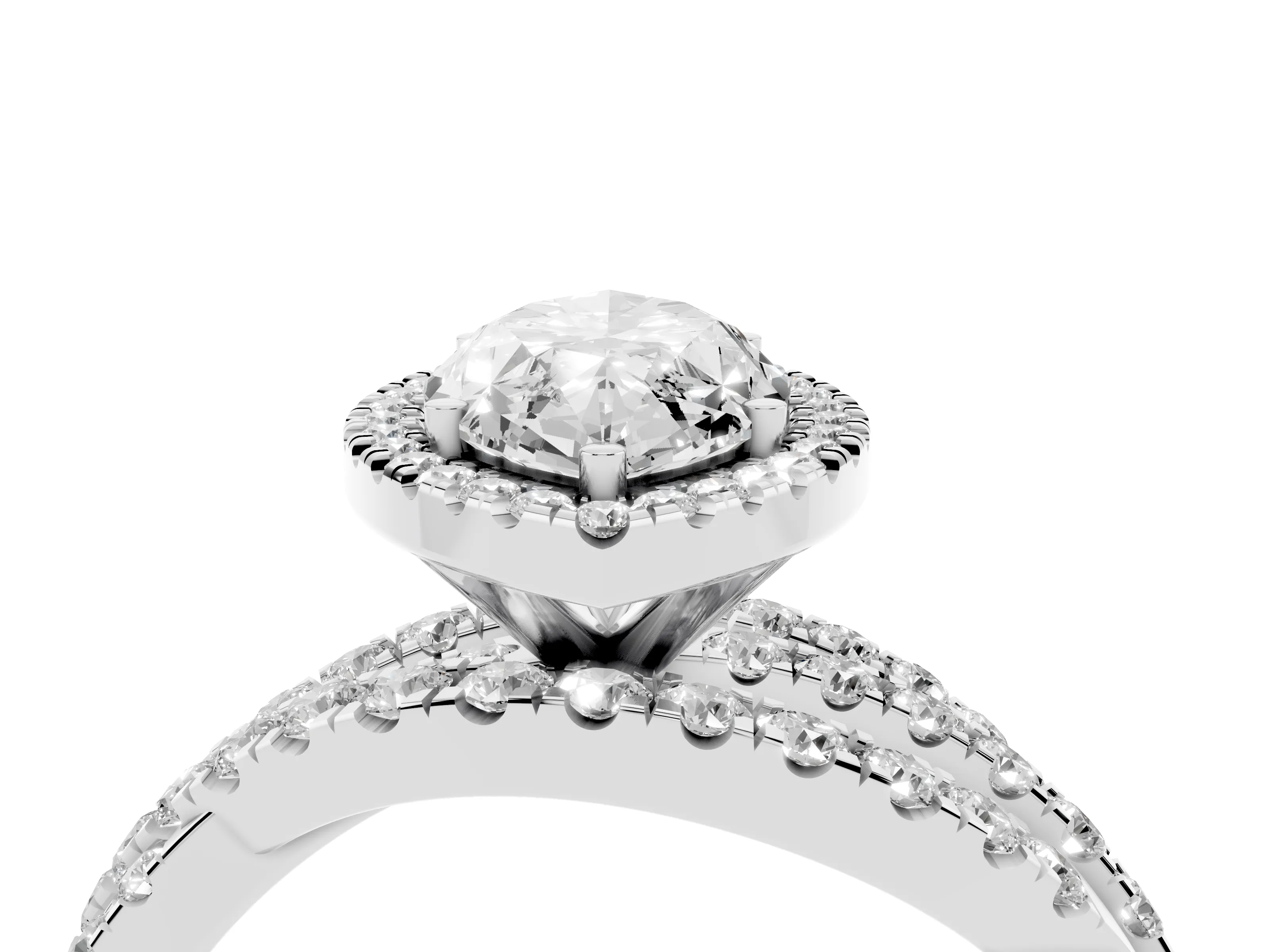 Marquise Cut Diamond Halo Ring Set in Platinum with Round Crossover Split Shank and Prong Setting