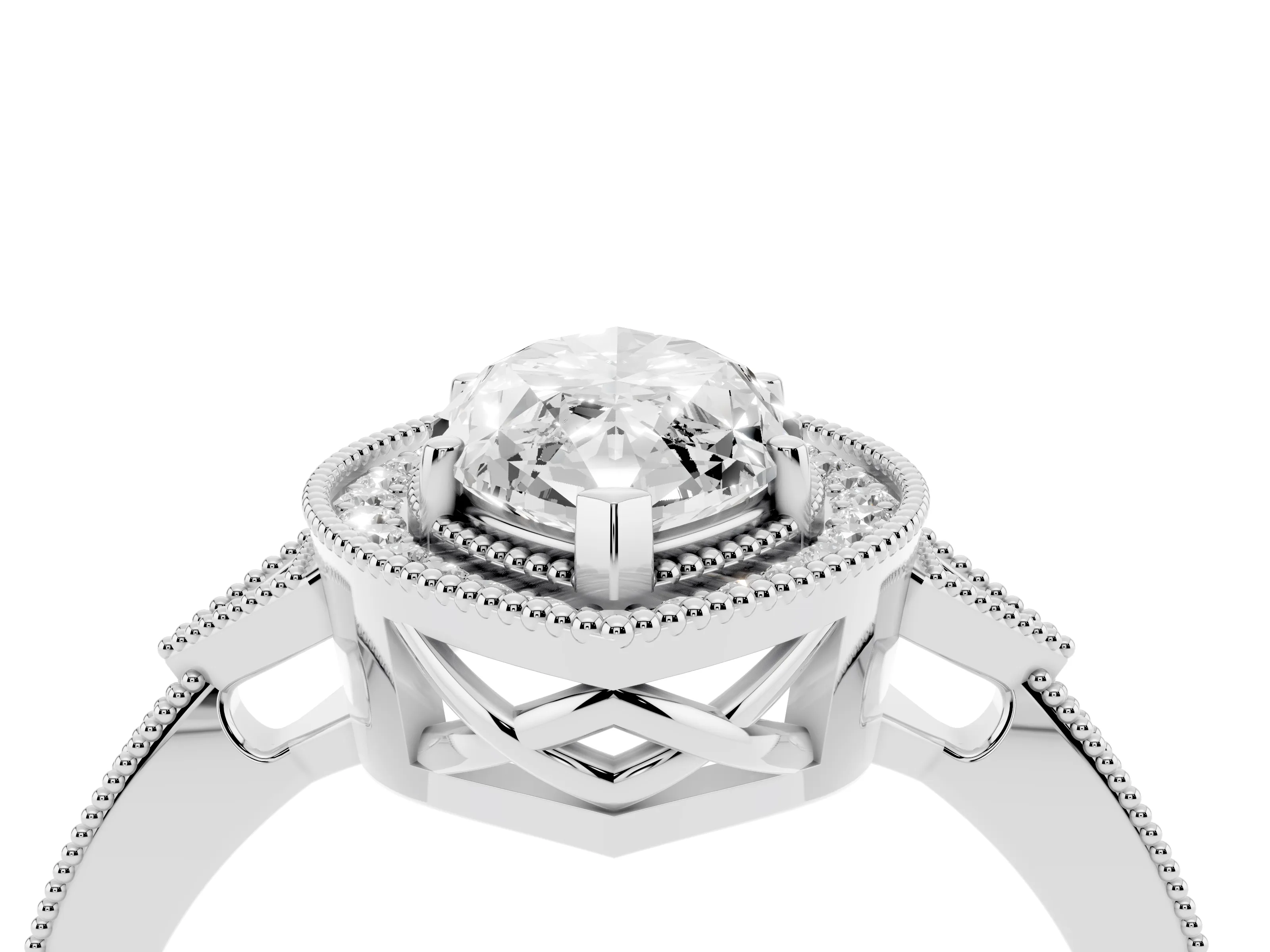 Marquise Cut Diamond Halo Engagement Ring Set in Silver with Milgrain Pavé Band
