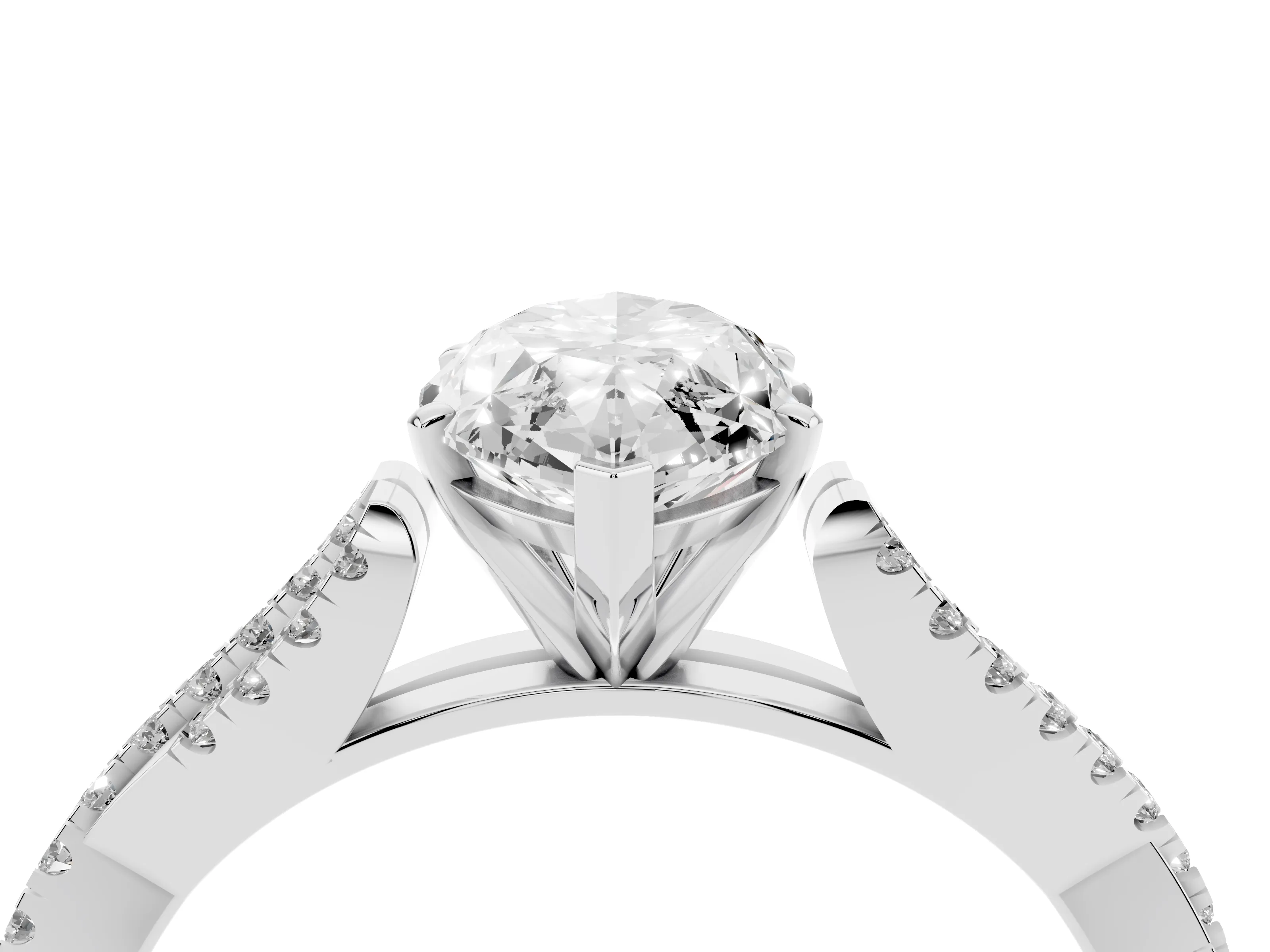 Marquise Cut Diamond Solitaire Engagement Ring Set in White gold with Twisted Pavé Band and Prong Setting