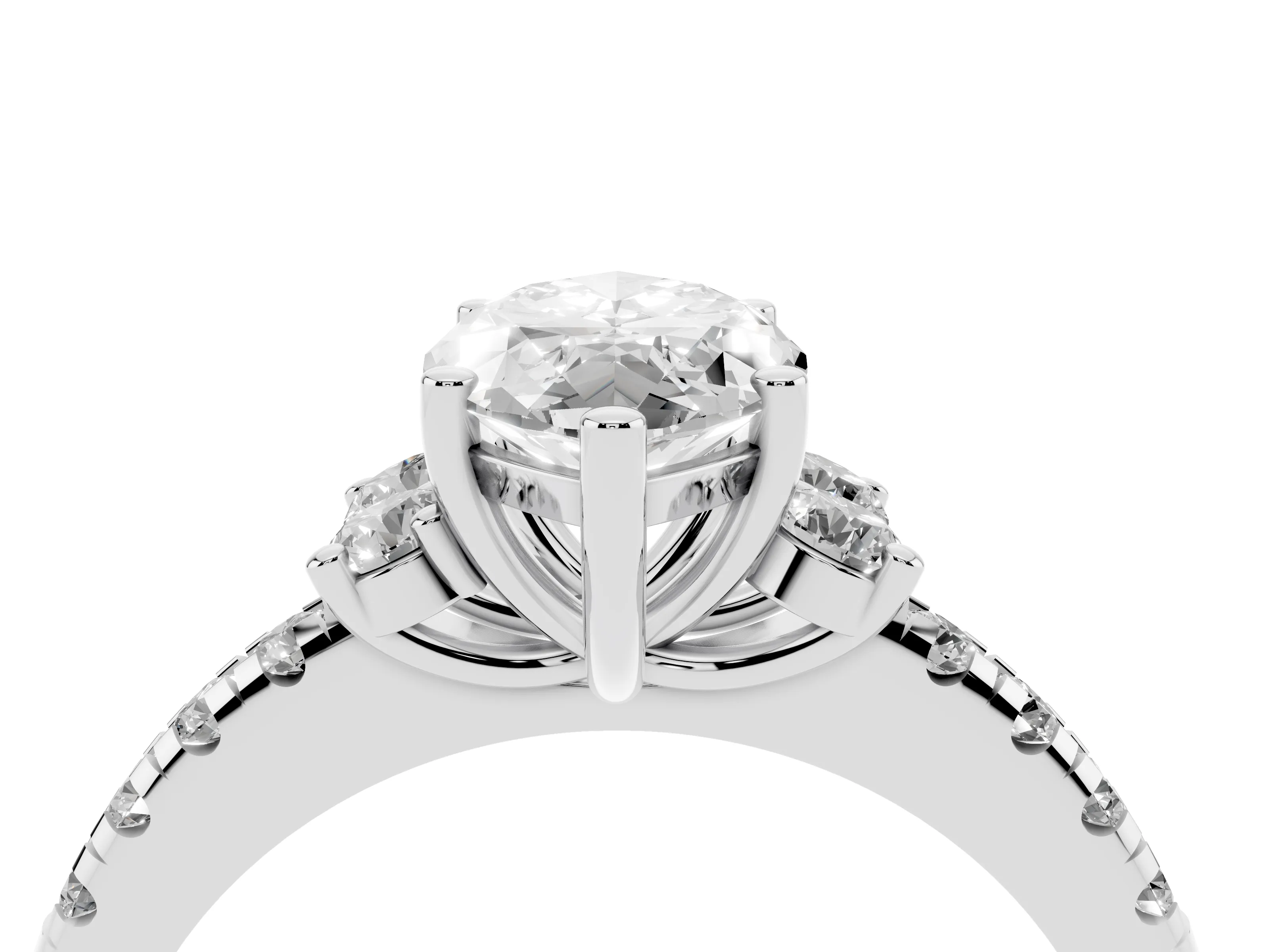 Marquise Cut Diamond Three-Stone Pavé Ring Set in Silver with Prong Setting