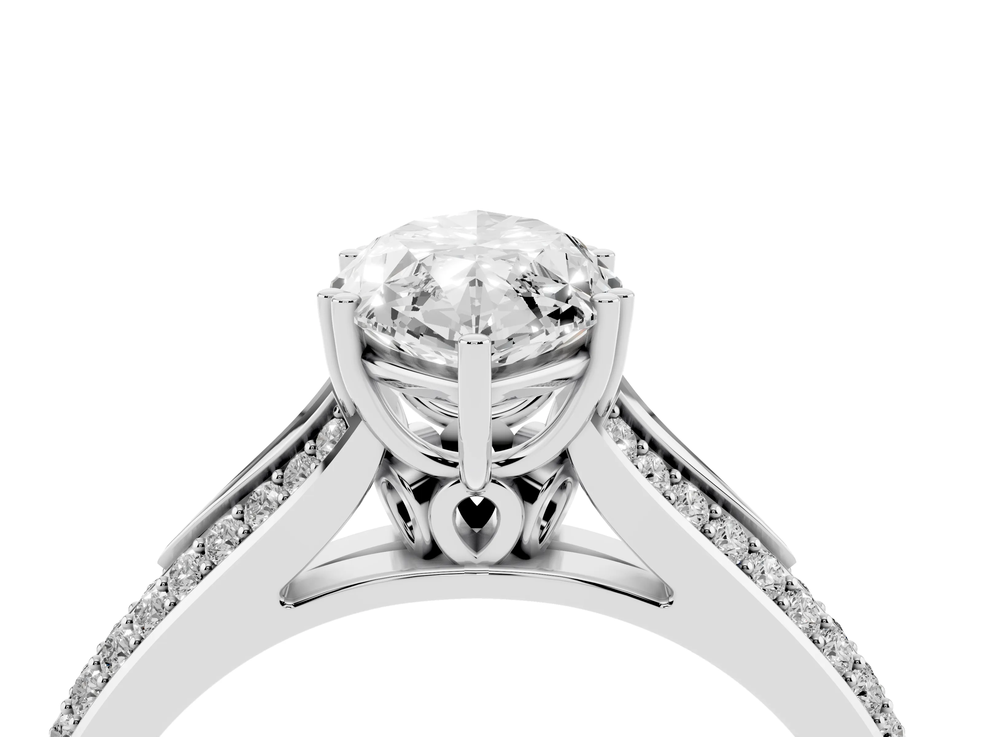 Marquise Cut Diamond Split Shank Pavé Engagement Ring Set in Platinum with Prong-Set Center Stone