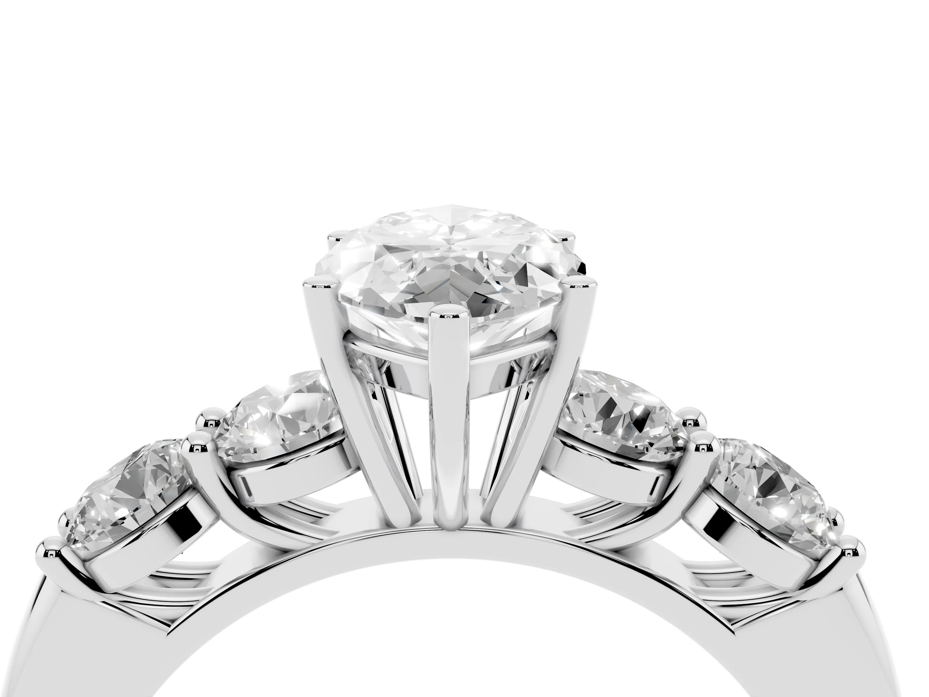 Marquise Cut Diamond Five-Stone Prong Set Ring Set in White gold with Classic Band
