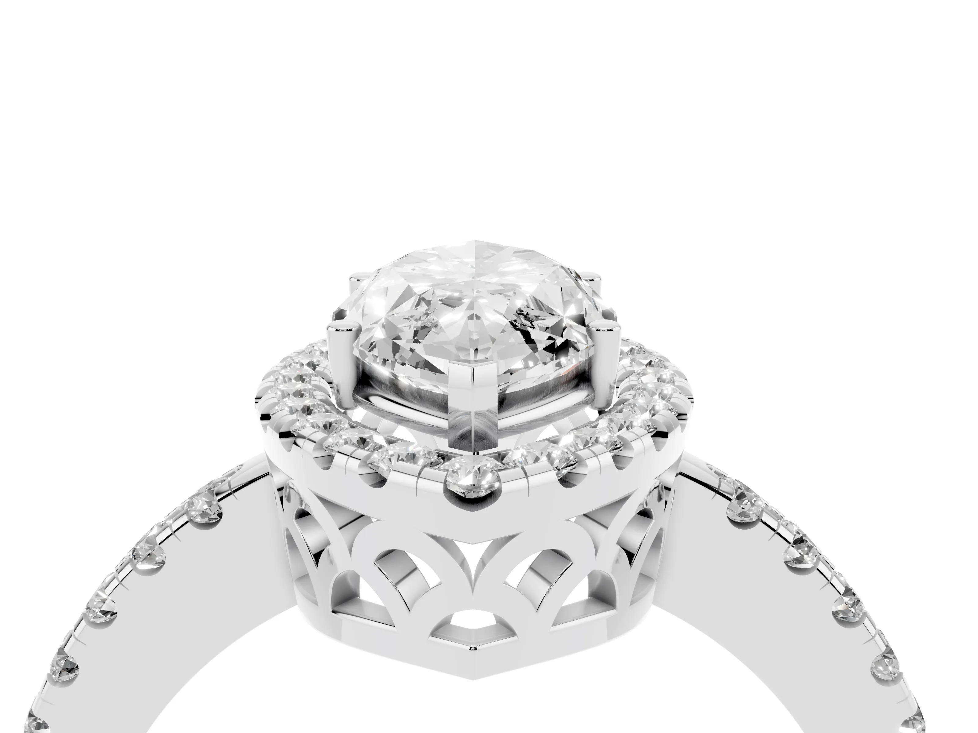 Marquise Cut Diamond Pavé Band Halo Engagement Ring Set in Platinum with Prong Setting