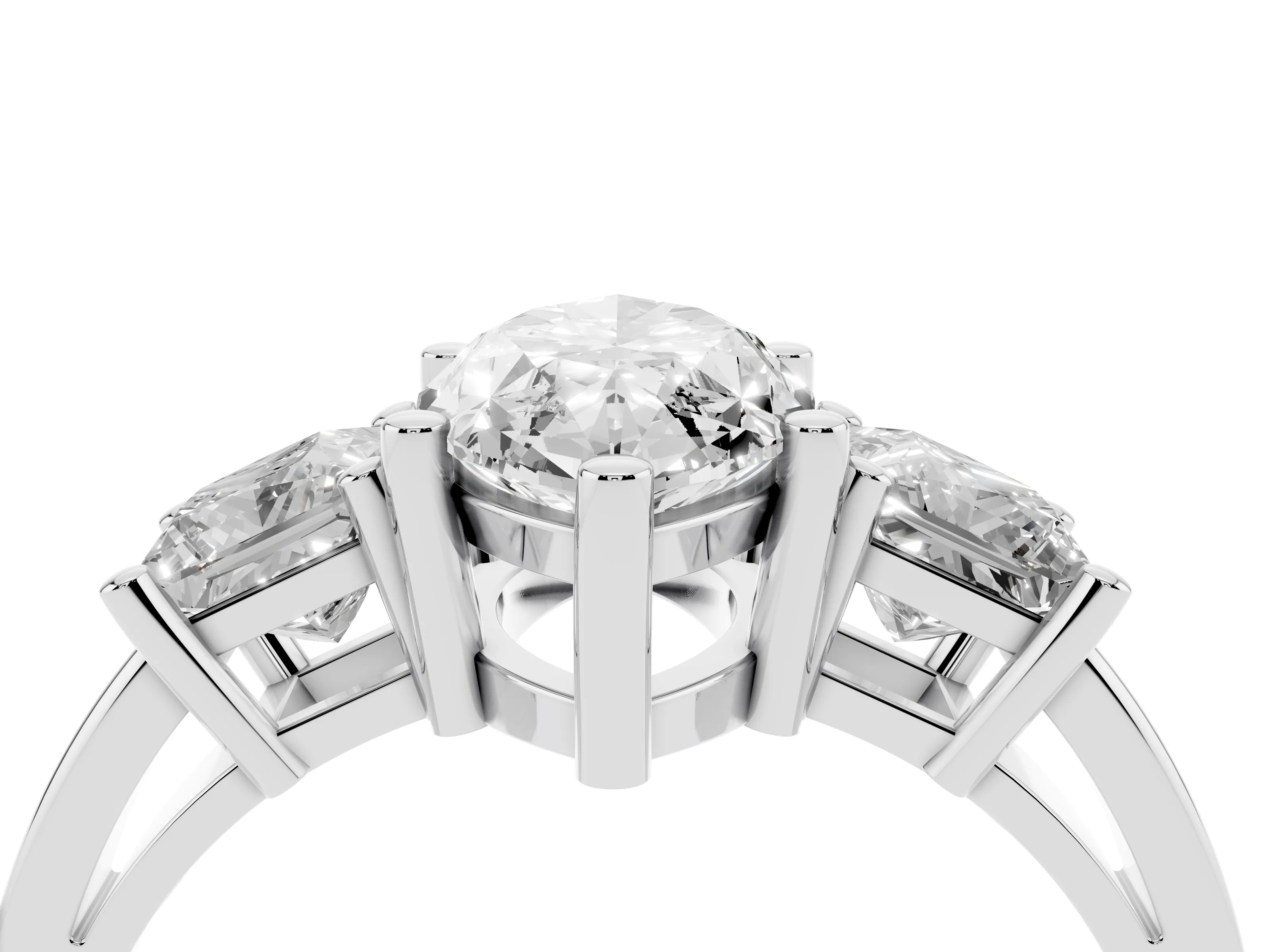 Three-Stone Marquise Cut Diamond Solitaire Ring Set in Silver with Prong Setting