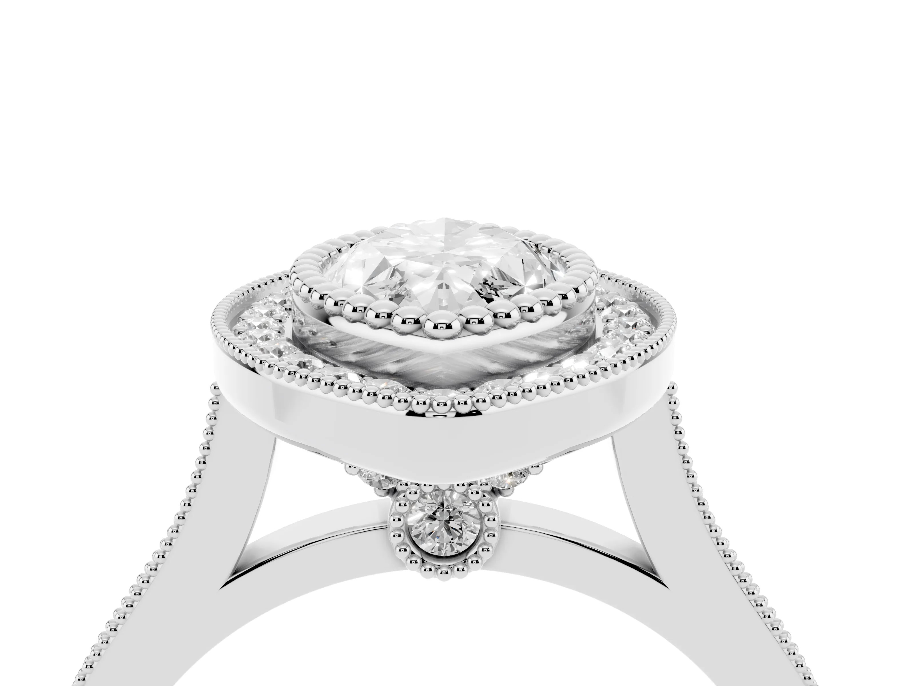 Marquise Cut Diamond Halo Ring Set in Silver with Milgrain Frame and Pavé Band