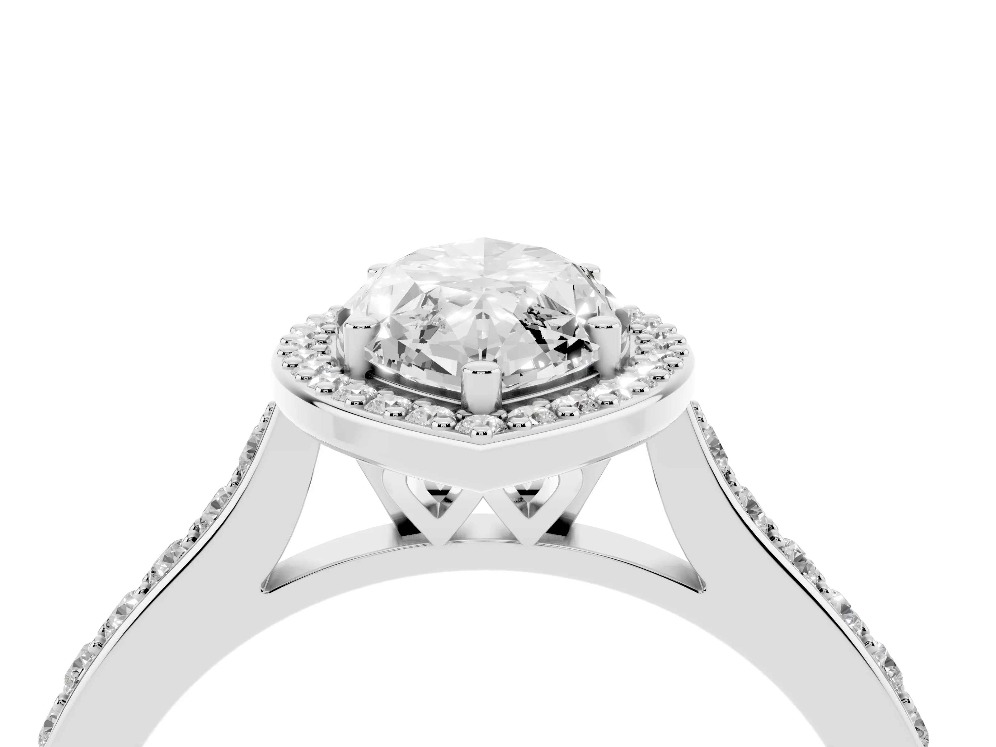 Marquise Cut Diamond Halo Engagement Ring Set in Silver with Round Pavé Shoulders and Heart Gallery