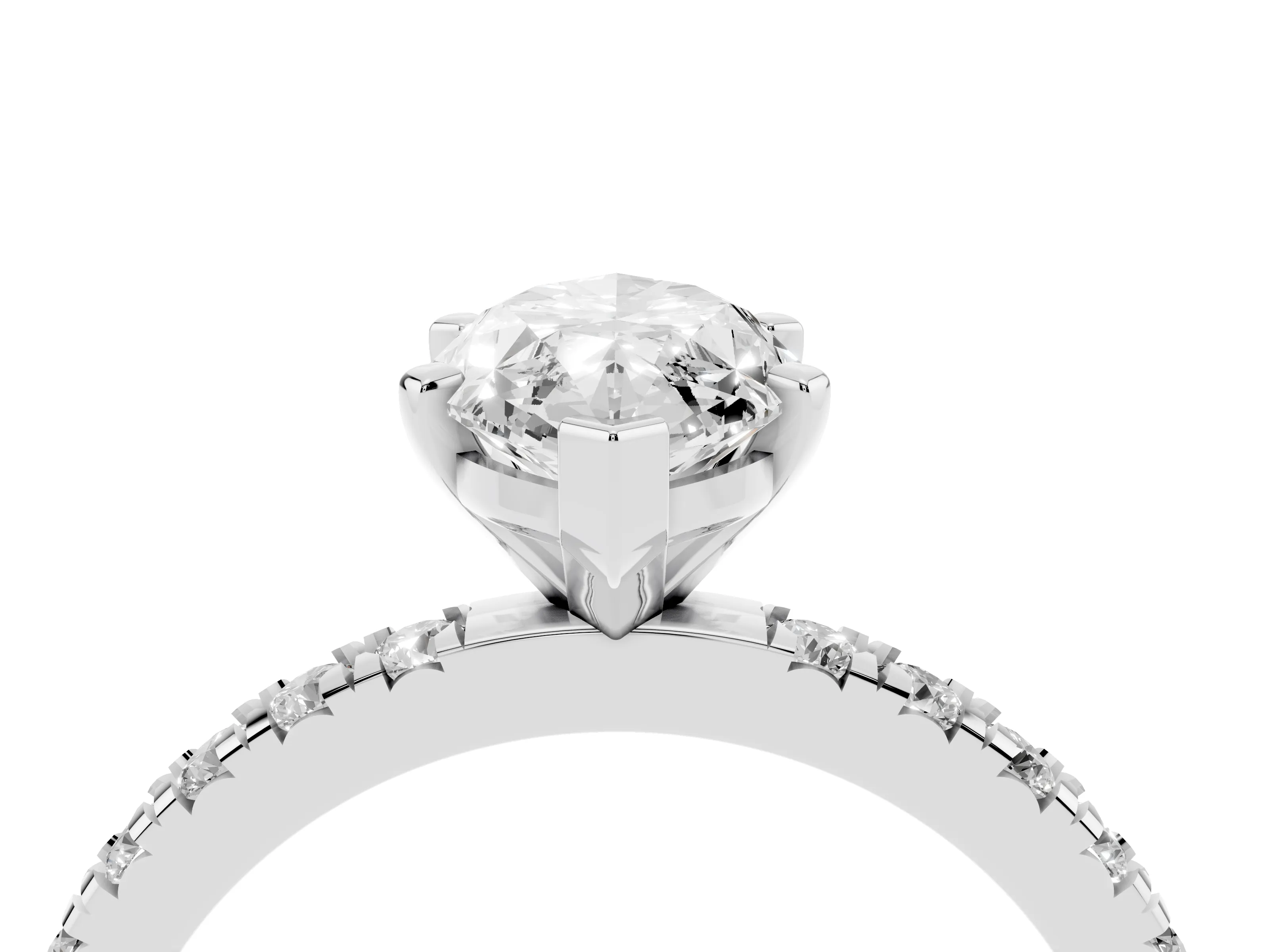 Marquise Cut Diamond Pavé Band Solitaire Set in White gold with Prong Setting