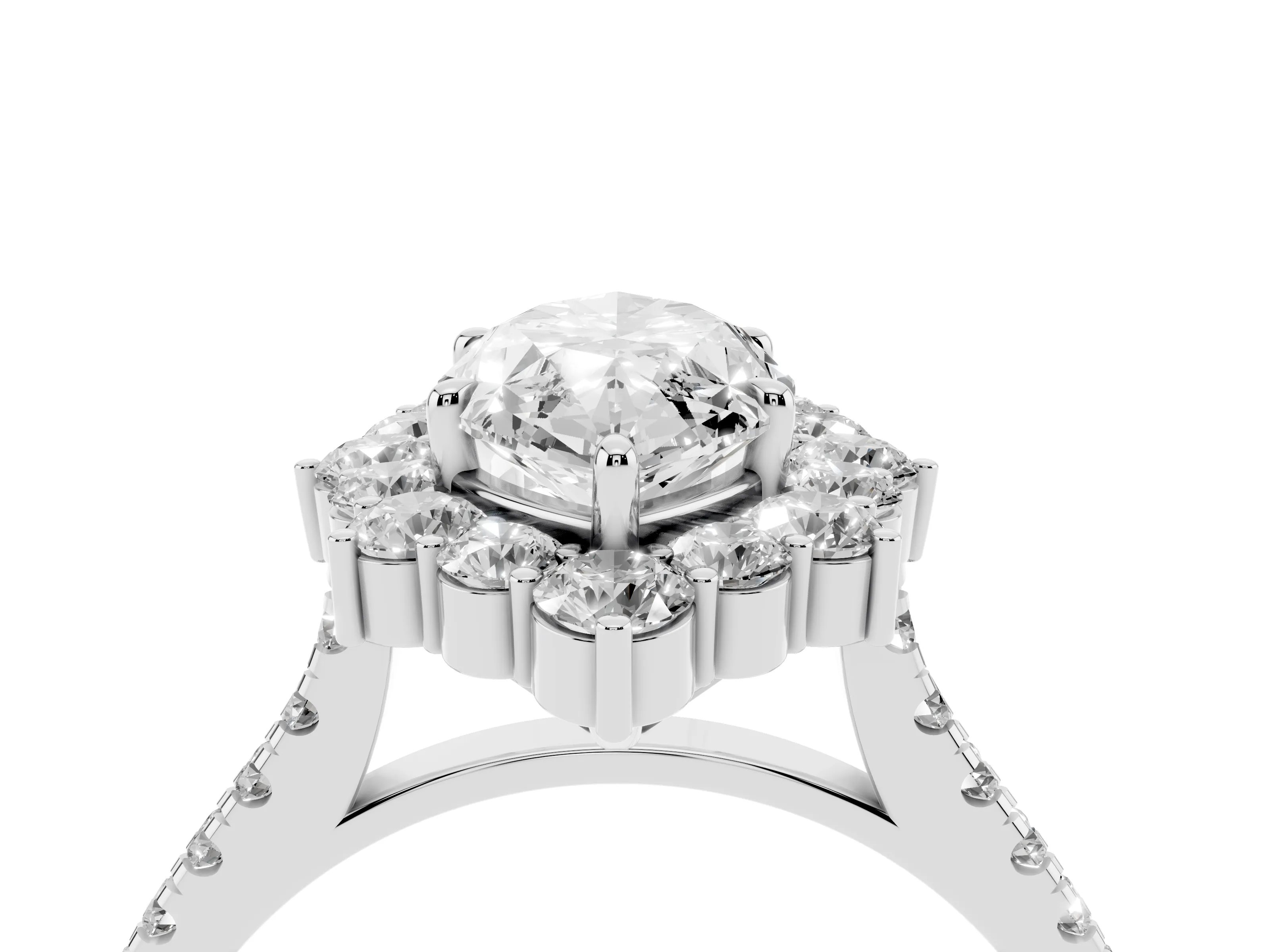 Marquise Cut Diamond Halo Ring Set in Silver with Pavé Band and Prong Setting