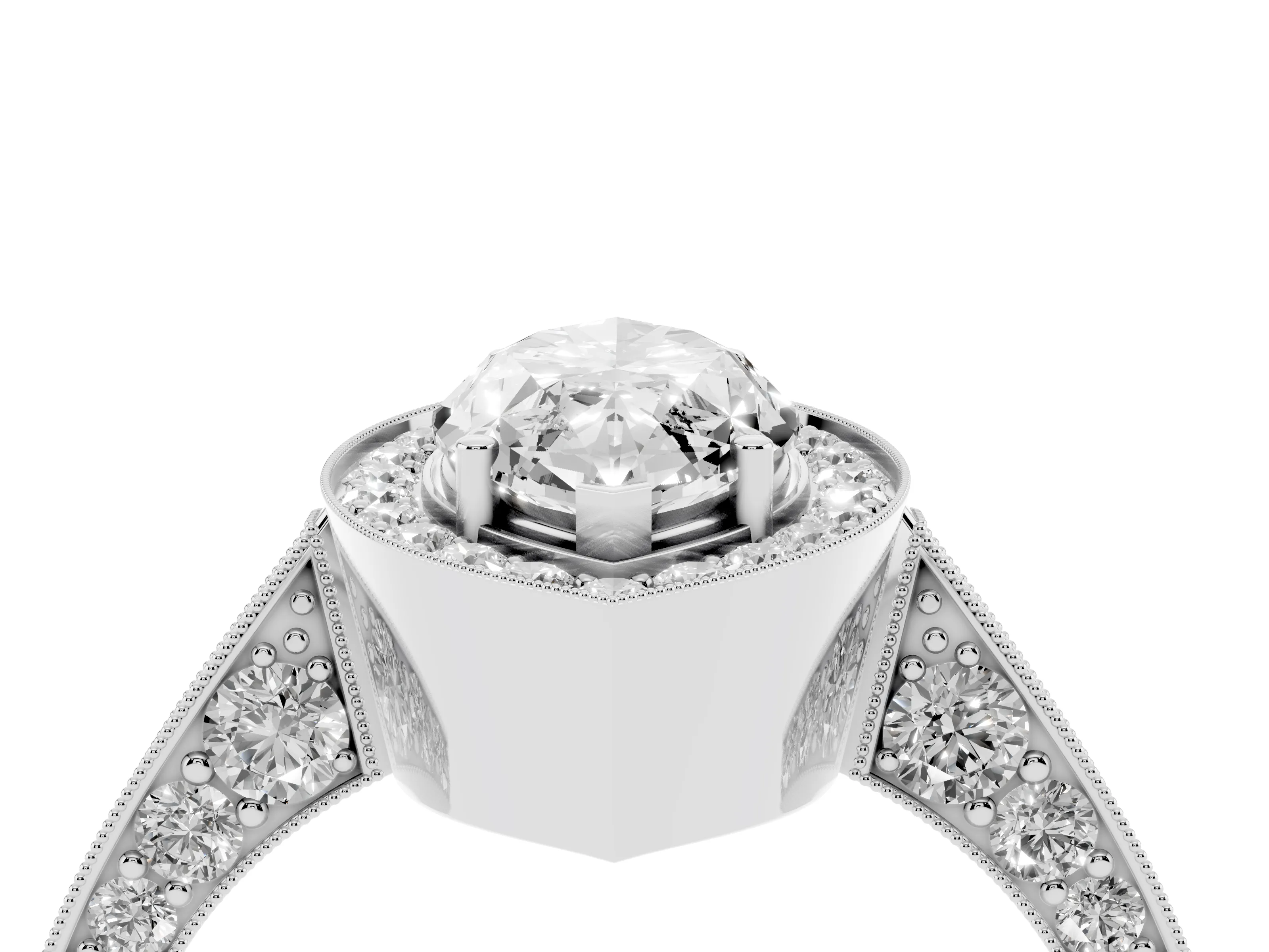 Marquise Cut Diamond Halo Engagement Ring Set in Platinum with Accent Split Shank Band