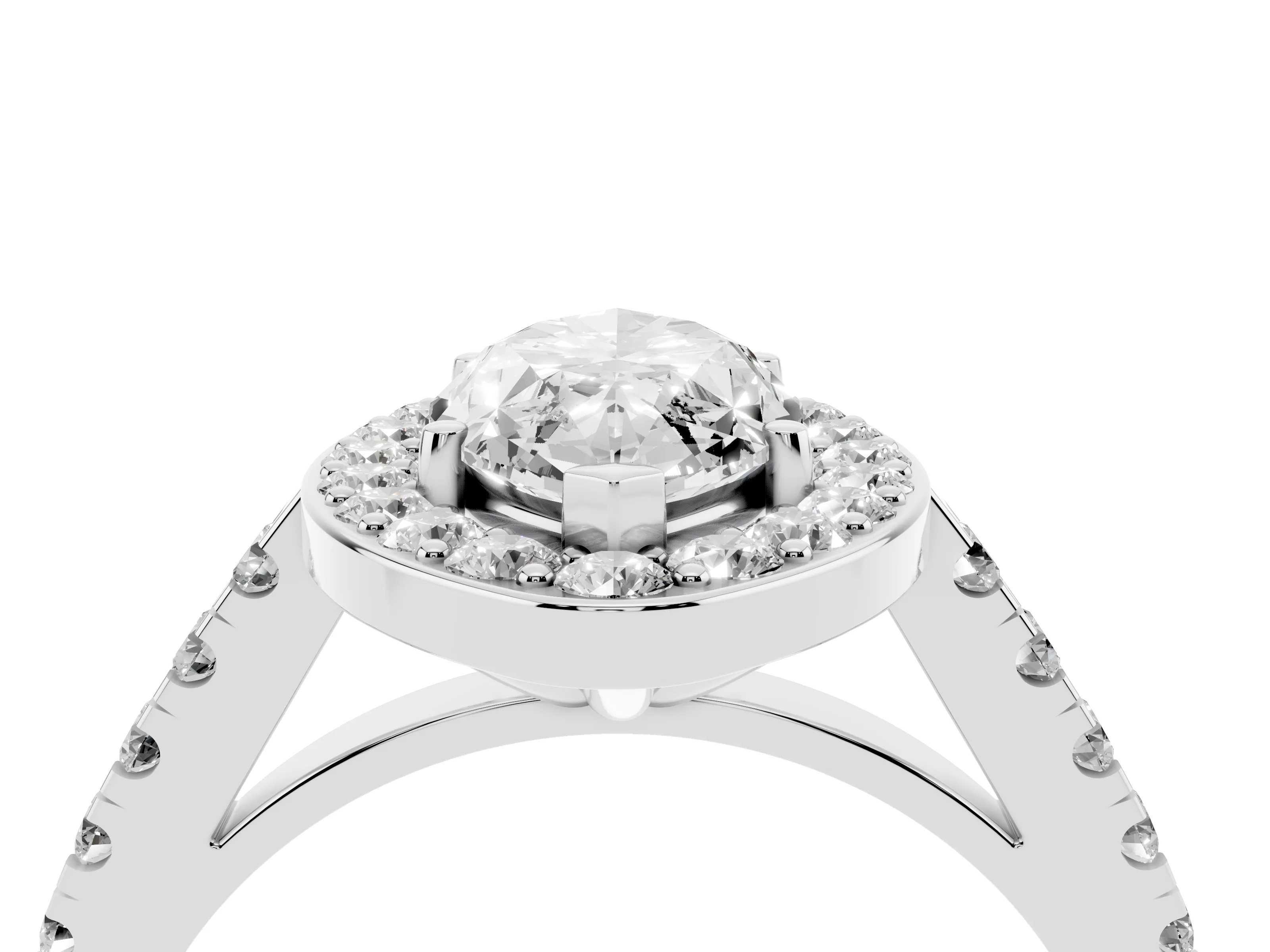 Marquise Cut Diamond Halo Ring Set in Silver with Round Pavé Split Shank and Prong Setting