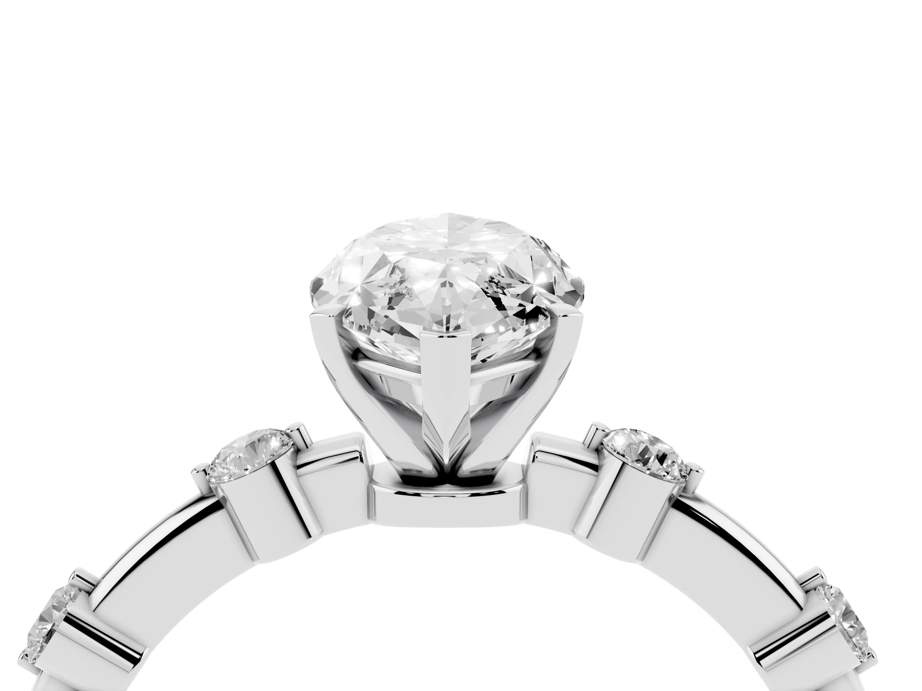 Marquise Cut Diamond Solitaire Ring Set in White gold with Bezel Set Side Stones and Prong Setting