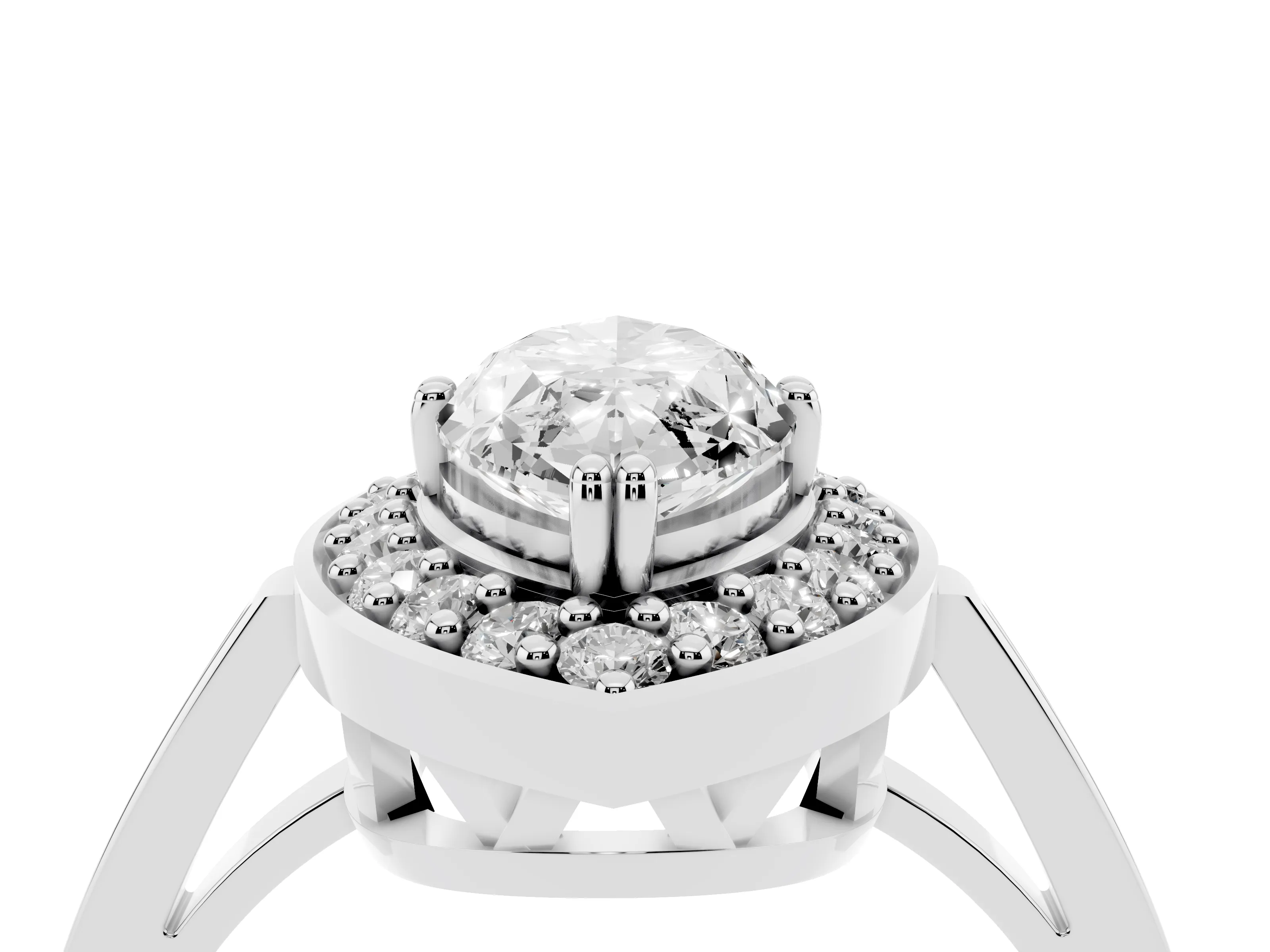Marquise Cut Diamond Halo Ring Set in Silver with Accent-Lined Split Shank and Prong Setting