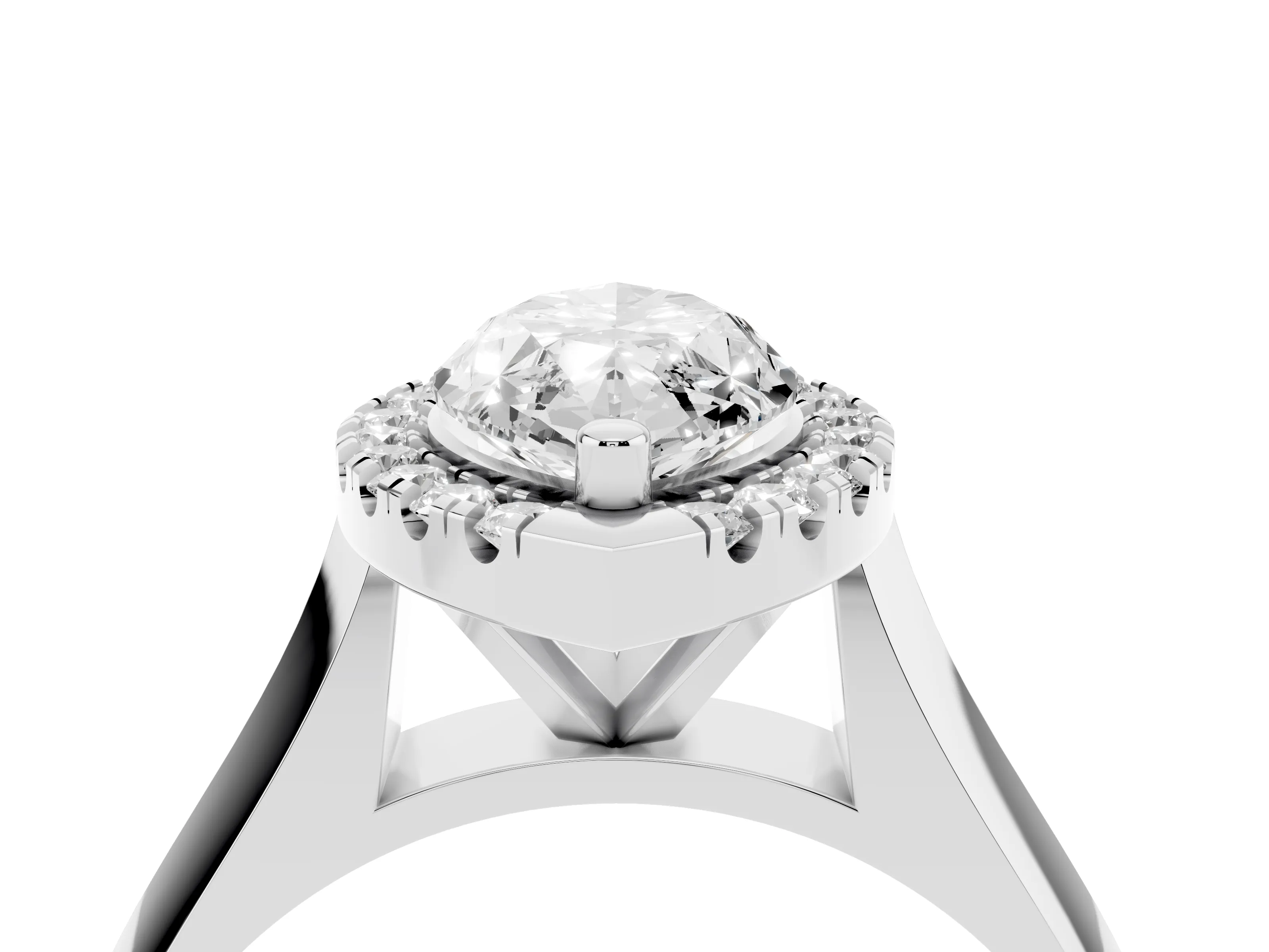 Marquise Cut Diamond Halo Solitaire Engagement Ring Set in Silver with Square Band and Prong Setting