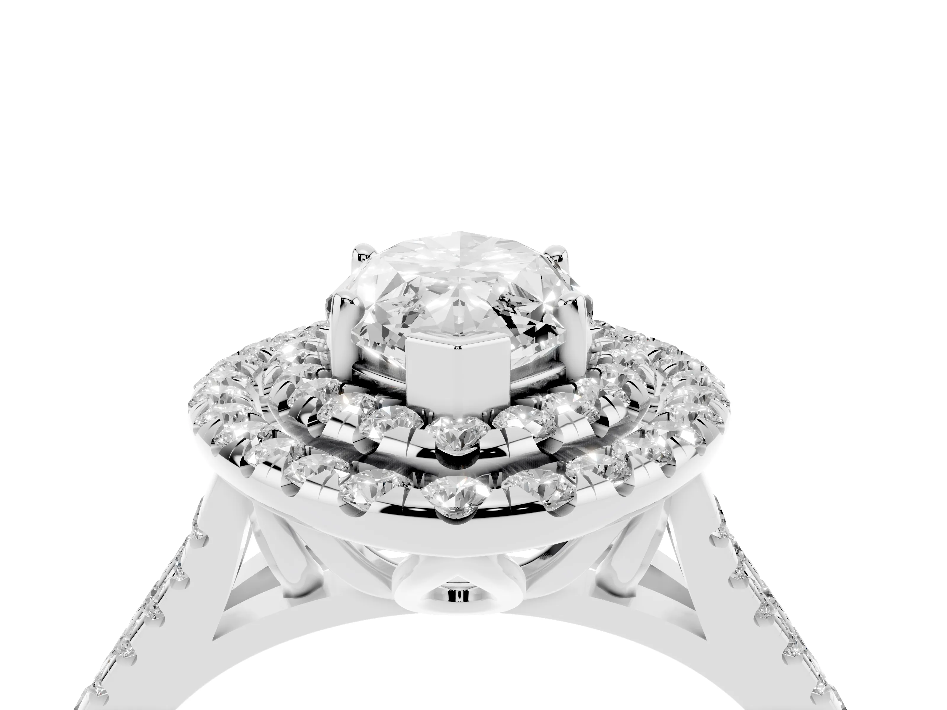 Marquise Cut Diamond Double Halo Ring Set in Silver with Pavé Split Shank and Prong Setting