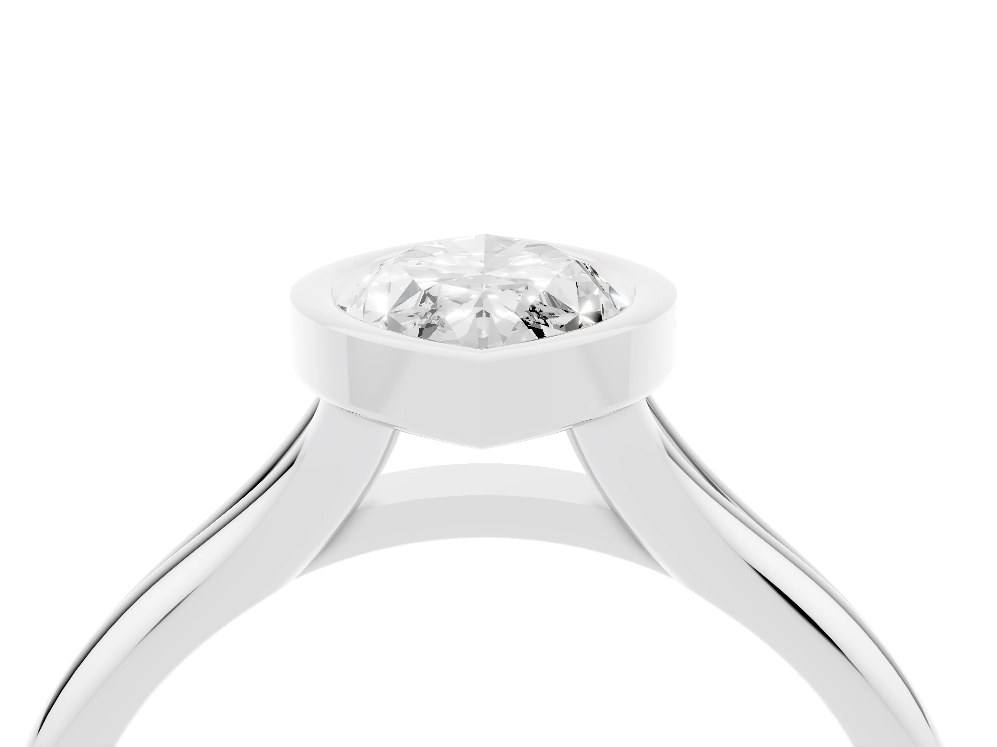 Bezel Set Marquise Cut Diamond Solitaire Ring Set in White gold with Smooth Band