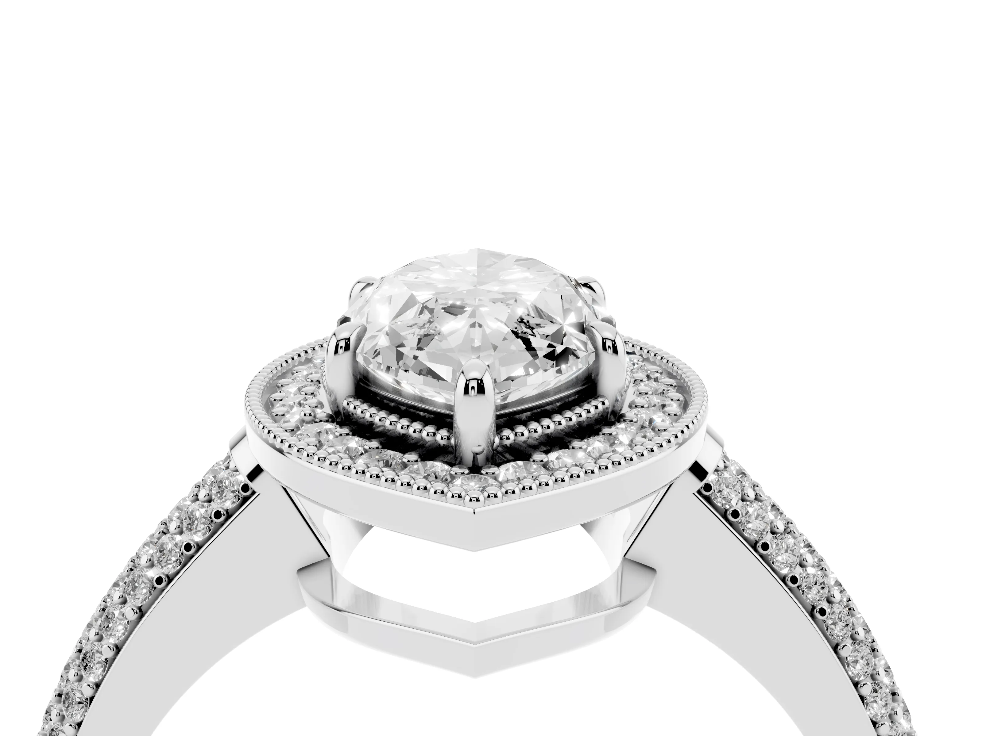 Marquise Cut Diamond Halo Pavé Band Set in Silver with Prong Setting