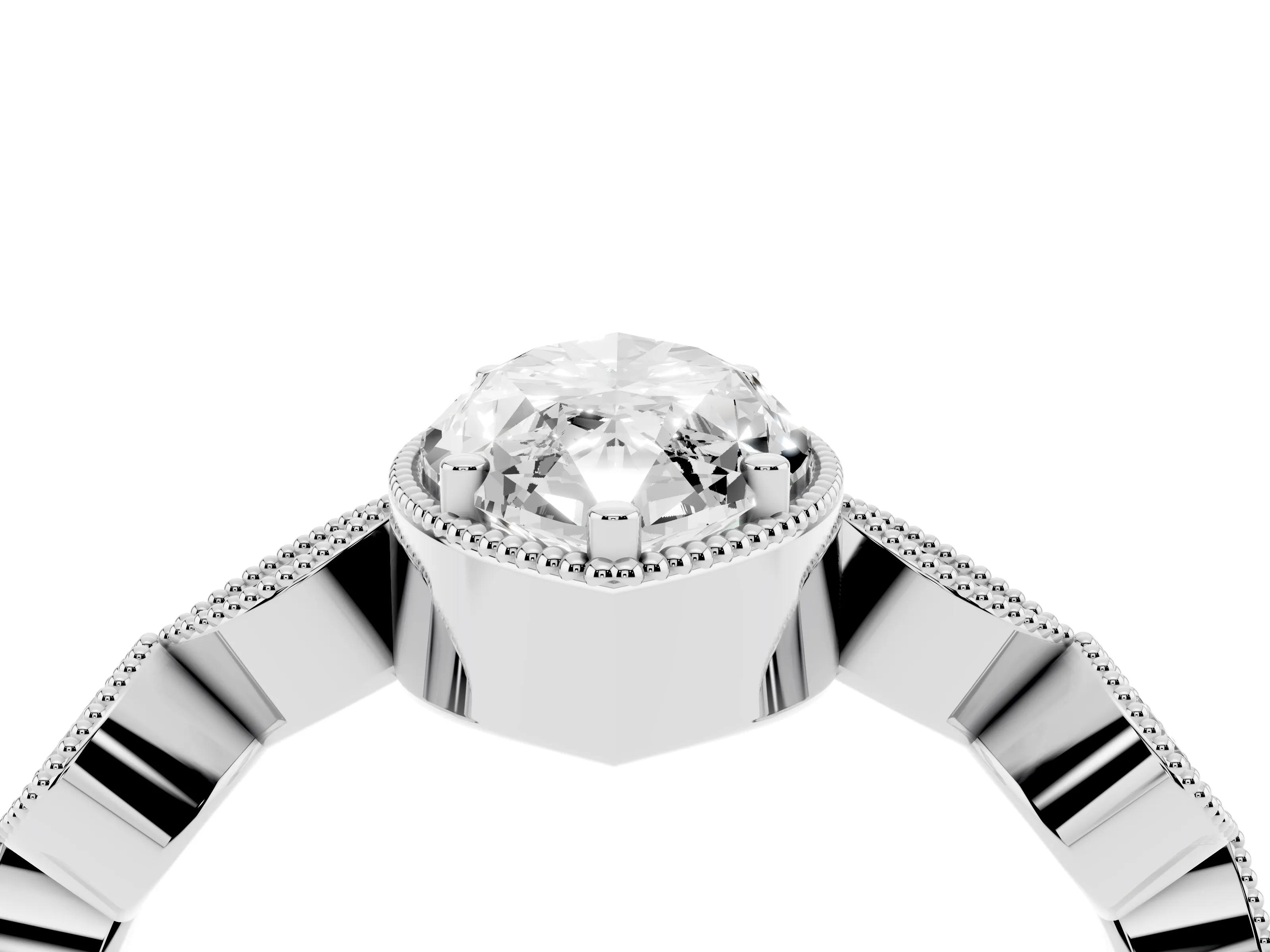 Marquise Cut Diamond Vintage-Inspired Milgrain Ring Set in White gold with Marquise Stations of Round Accents
