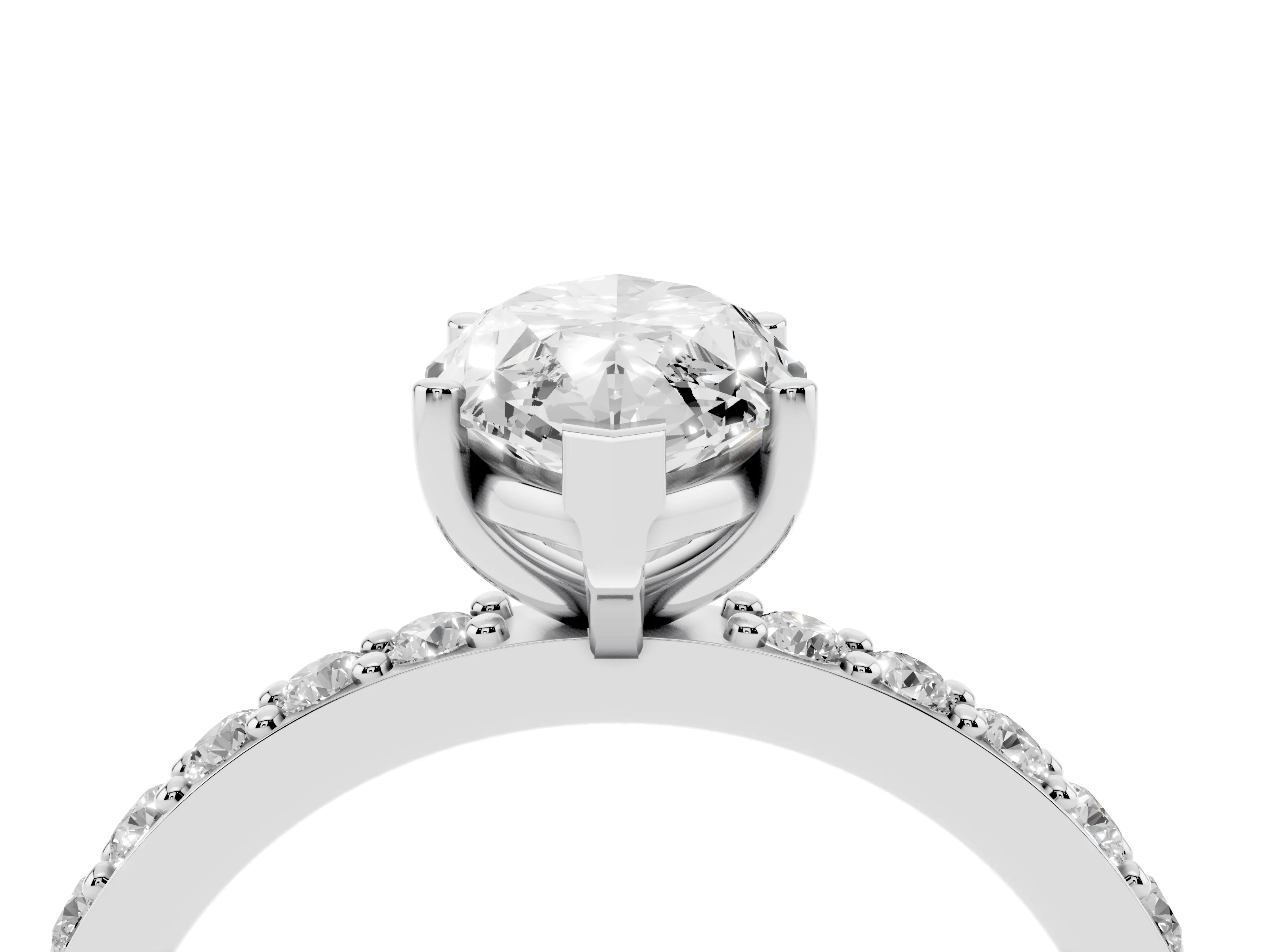 Marquise Cut Diamond Solitaire Set in White gold with Round Pavé Band and Prong Setting