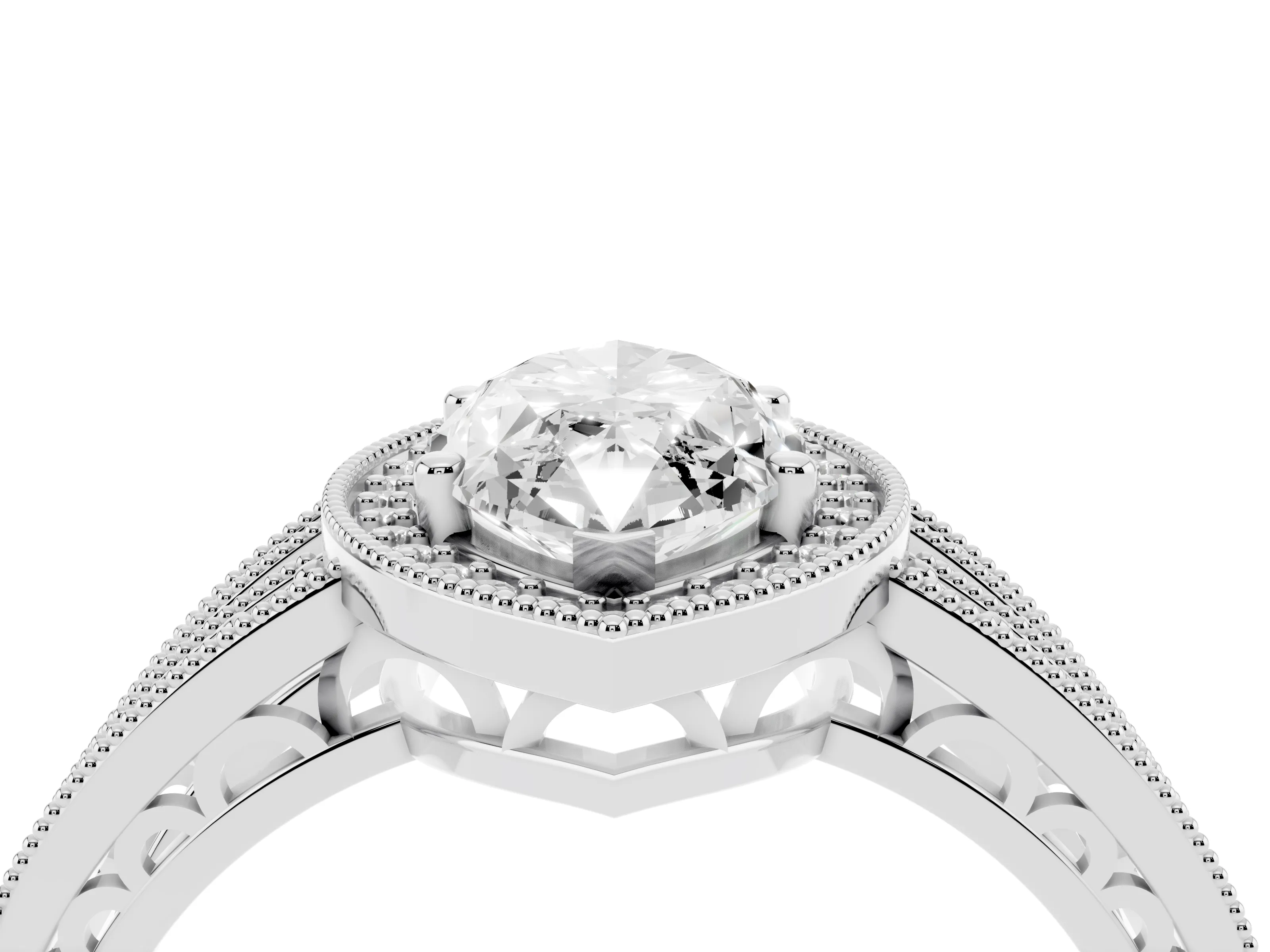 Marquise Cut Diamond Halo Ring Set in White gold with Accent Split Shank and Prong Setting