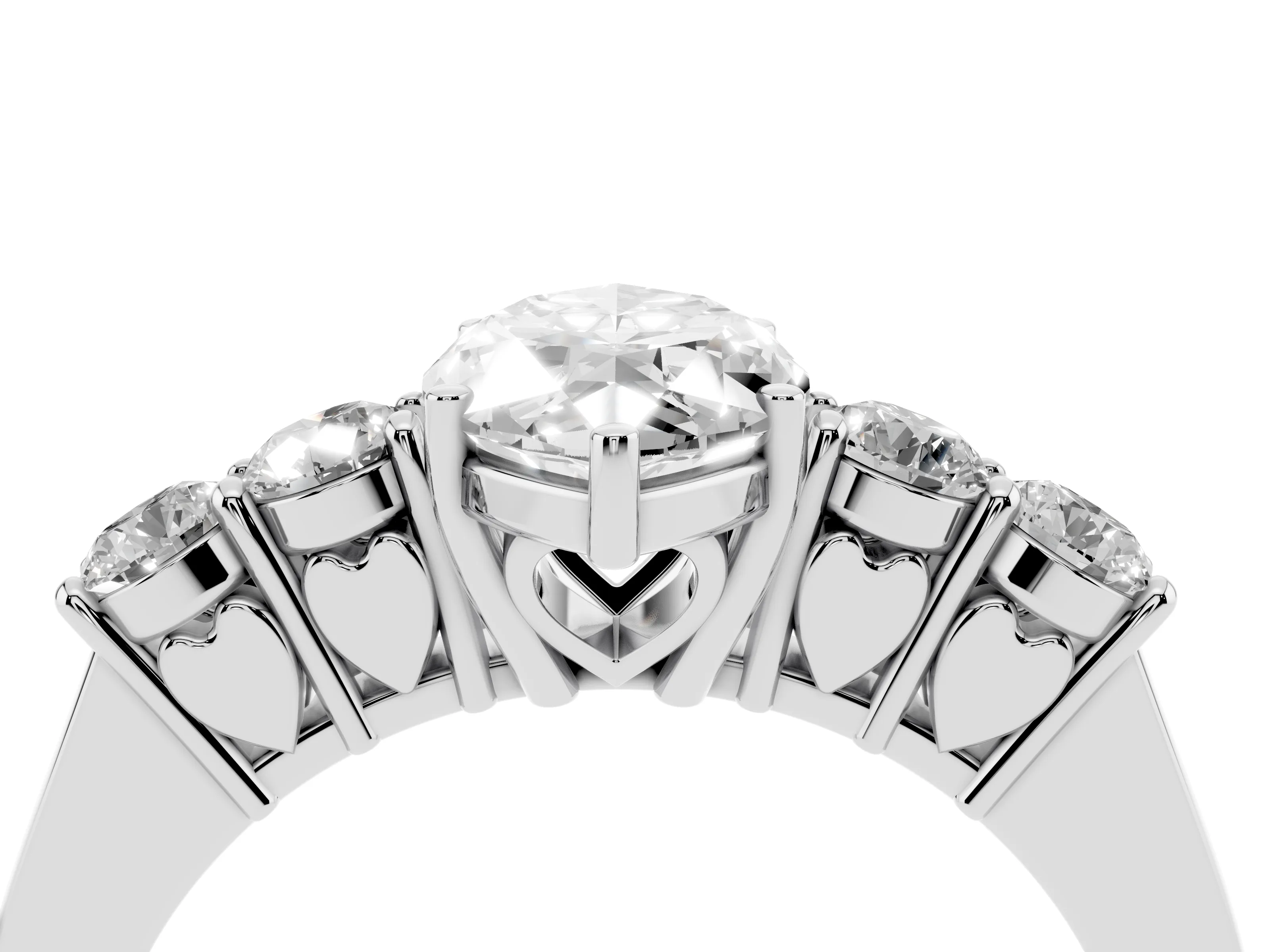Marquise Cut Diamond Five-Stone Prong Set Band Ring Set in White gold with Polished Band