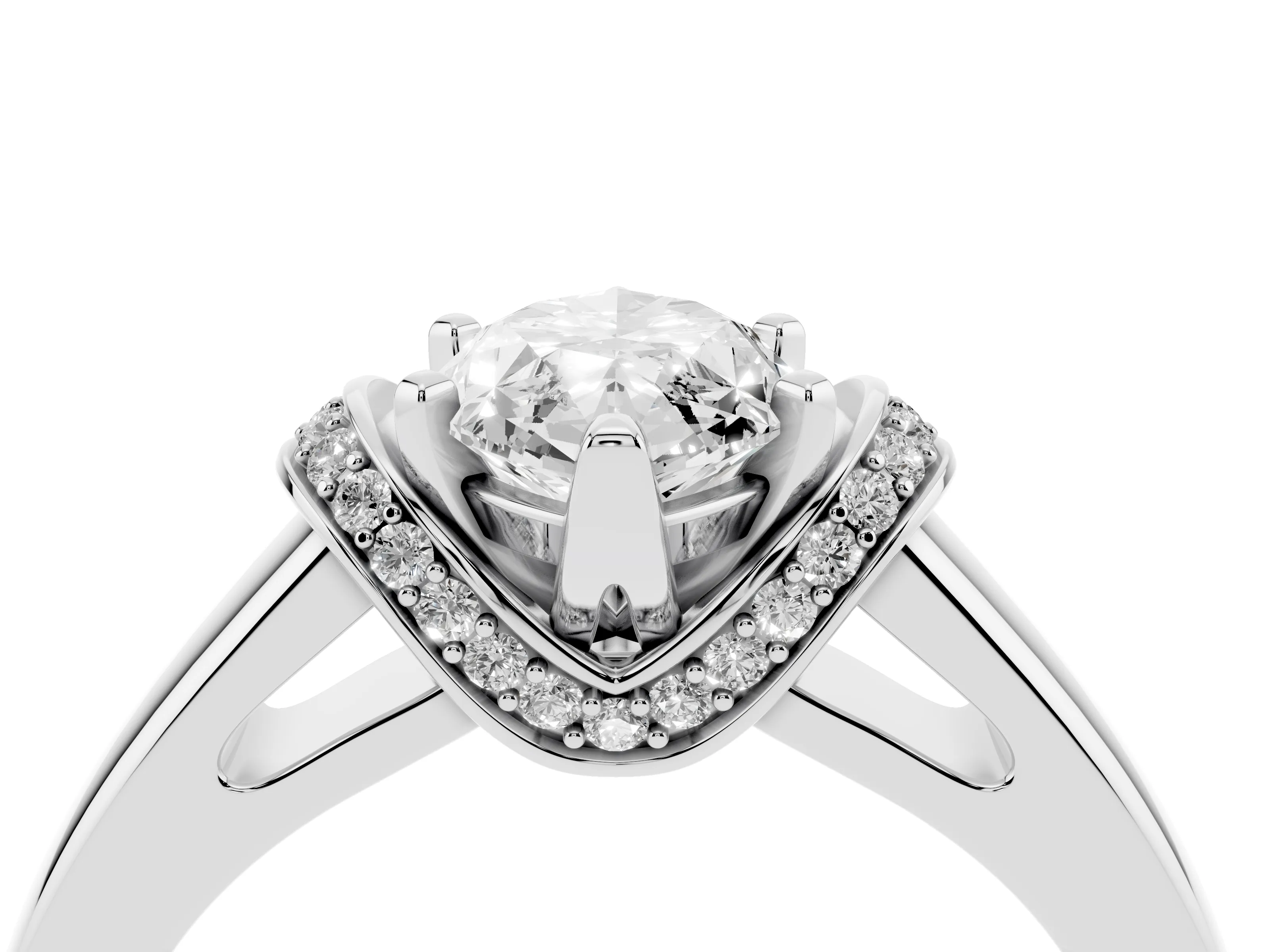 Marquise Cut Diamond Pavé Band Solitaire Ring Set in Silver with Prong Setting