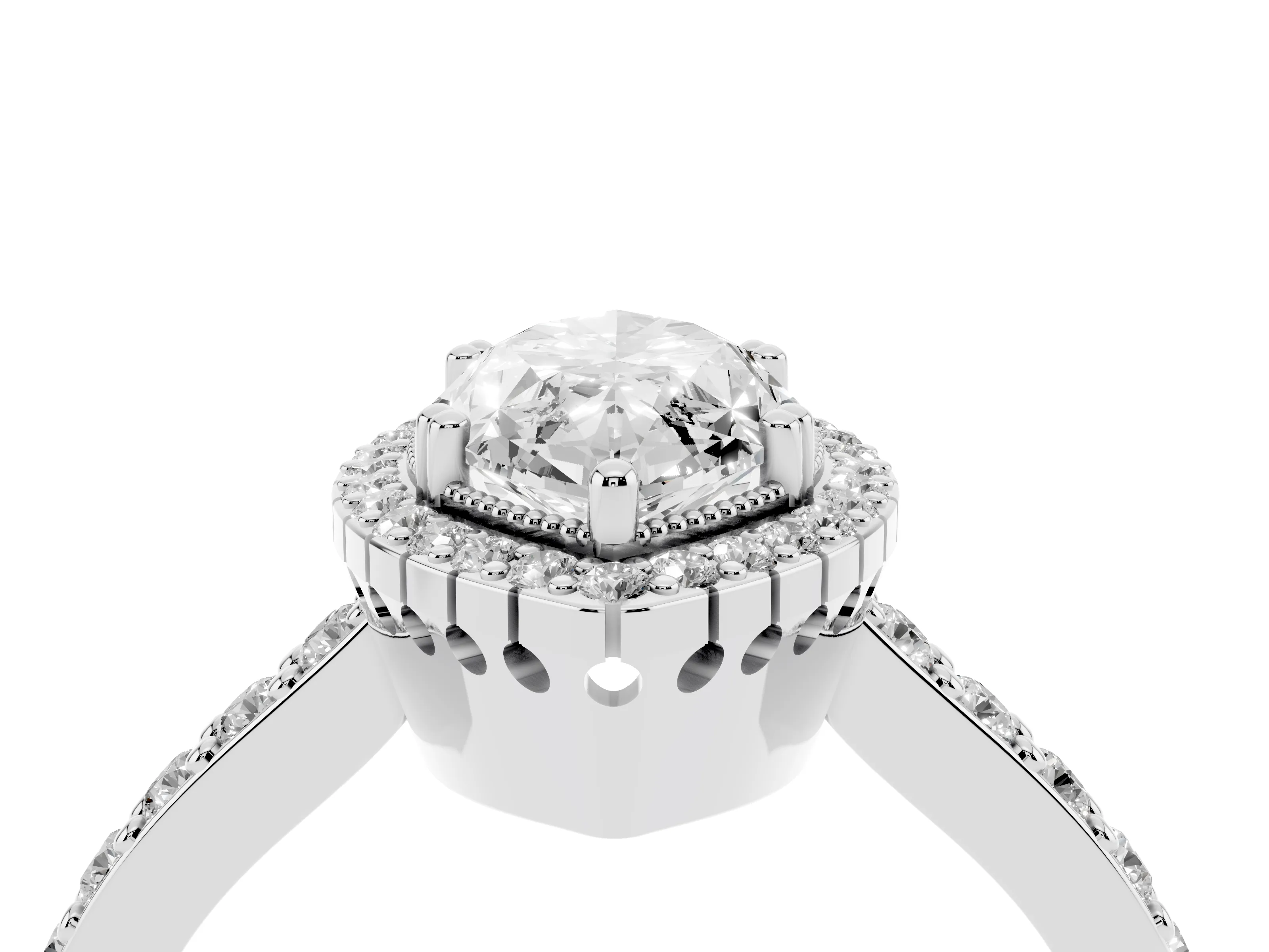 Marquise Cut Diamond Halo Engagement Ring Set in Platinum with Milgrain Detail and Pavé Band