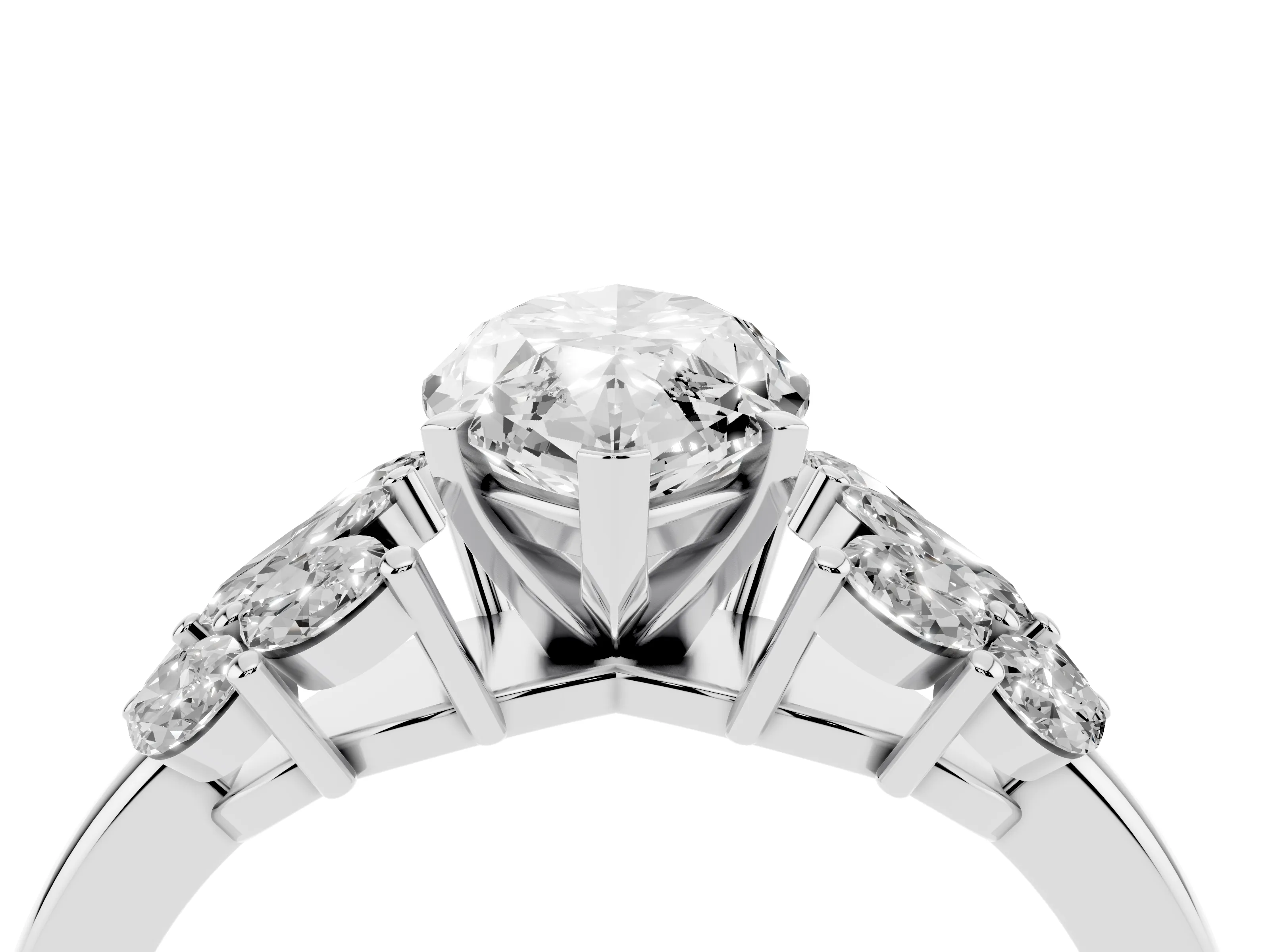 Marquise Cut Diamond Cluster Leaf Design Ring Set in Platinum with Prong Setting