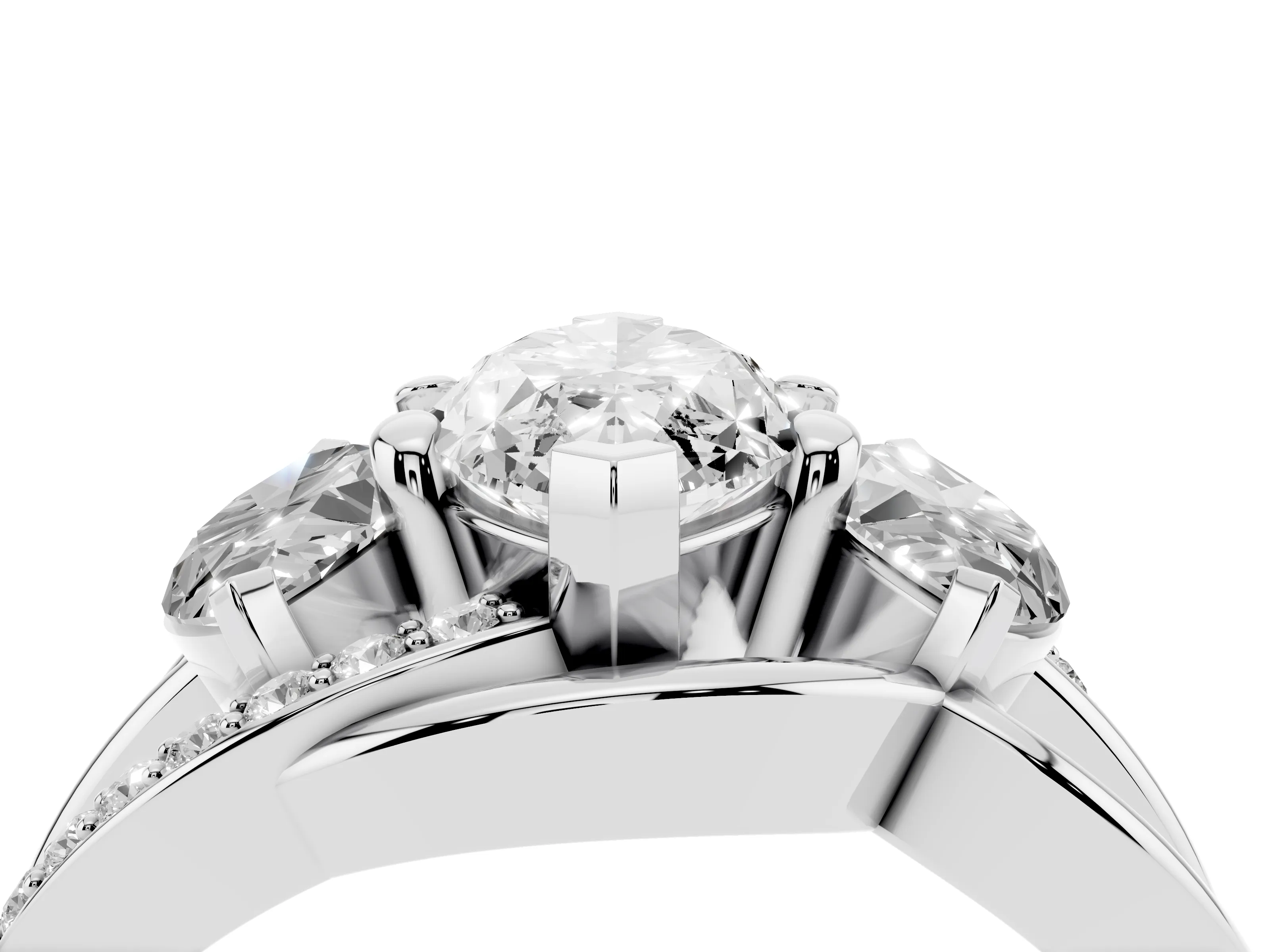 Marquise Cut Diamond Three-Stone Ring Set in Platinum with Split Shank and Prong Setting
