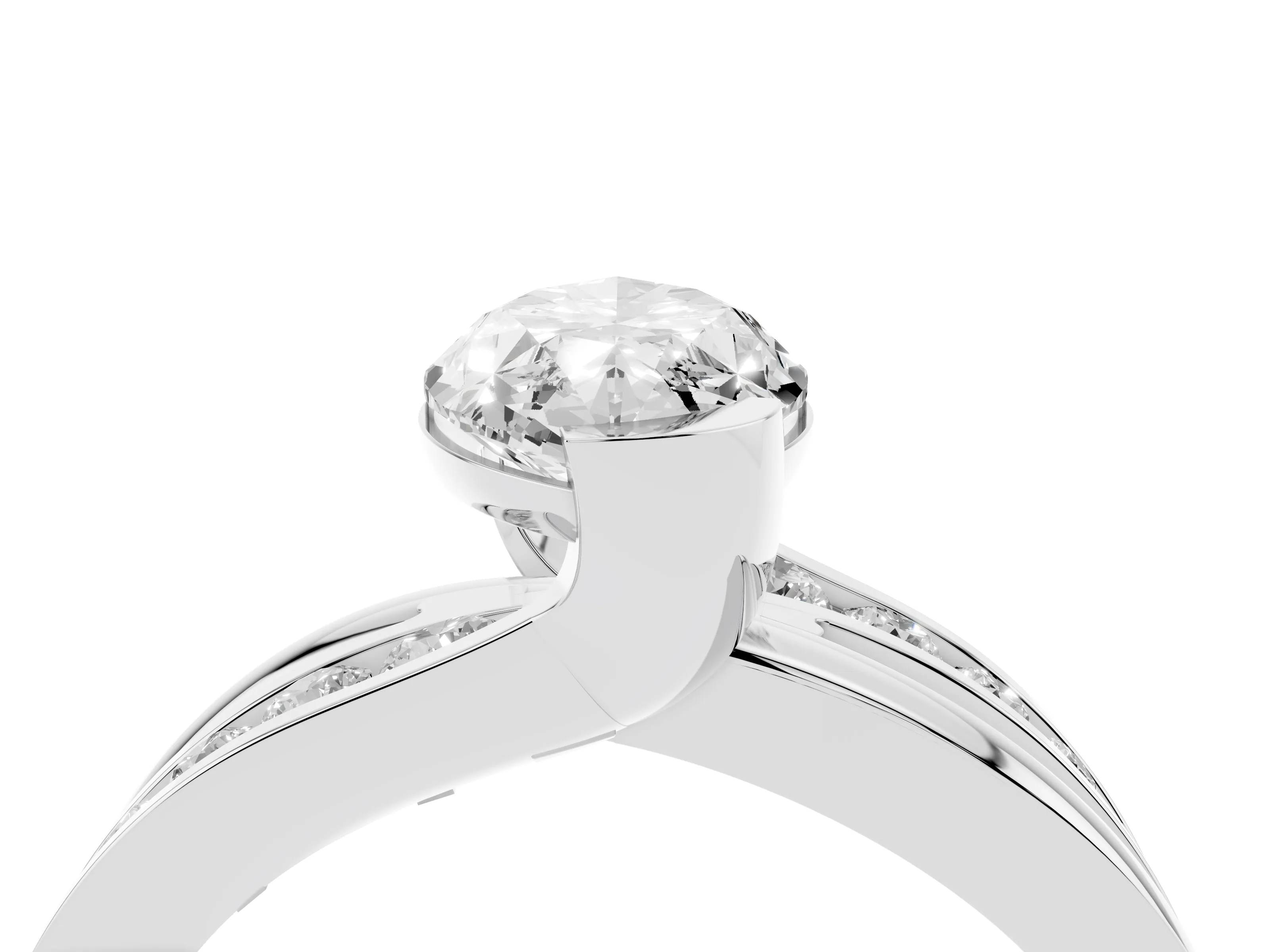 Marquise Cut Diamond Solitaire Ring Set in Platinum with Channel Set Split Shank and Tension Prongs
