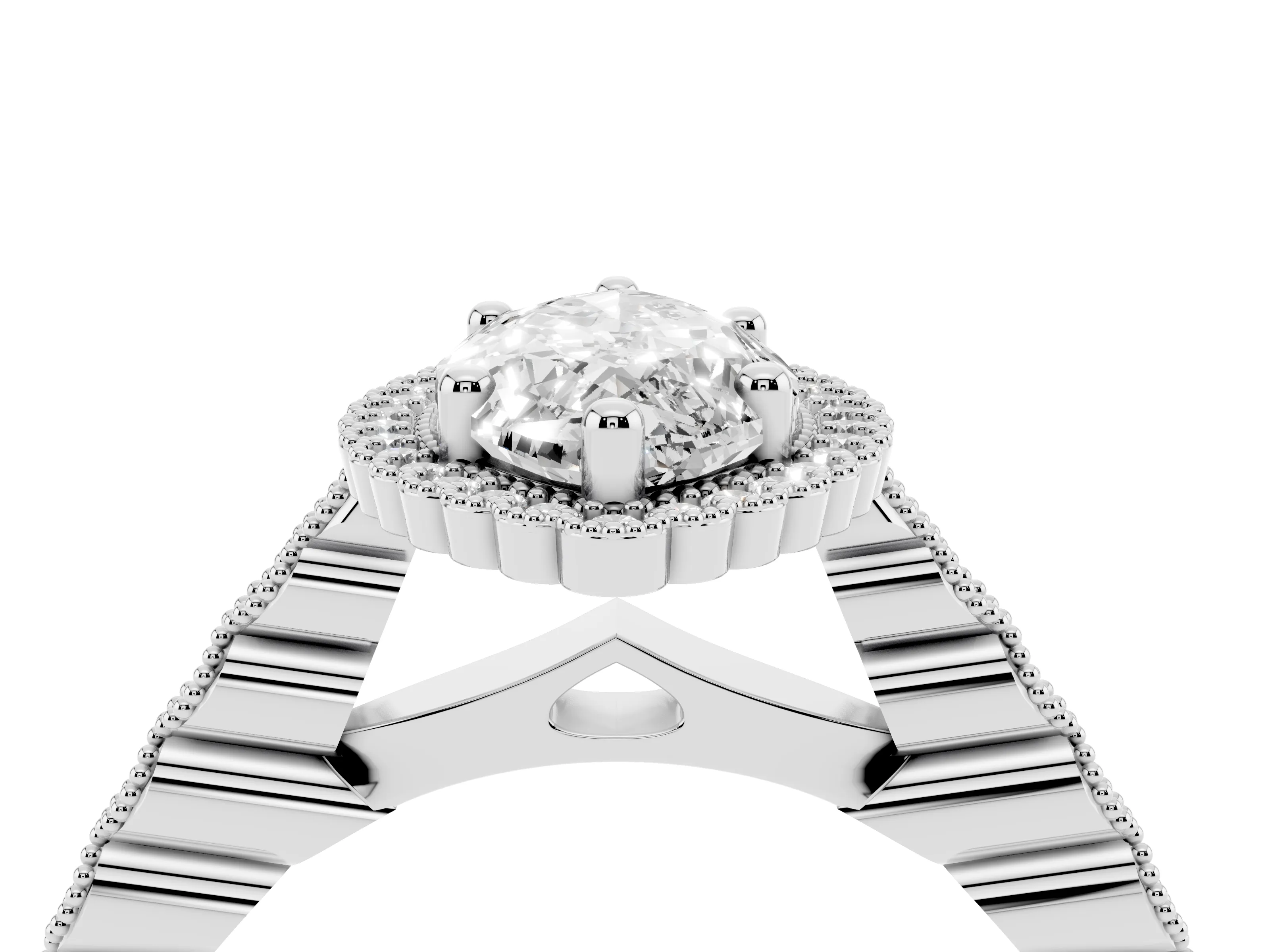 Marquise Cut Diamond Halo Ring Set in White gold with Pavé Milgrain Band