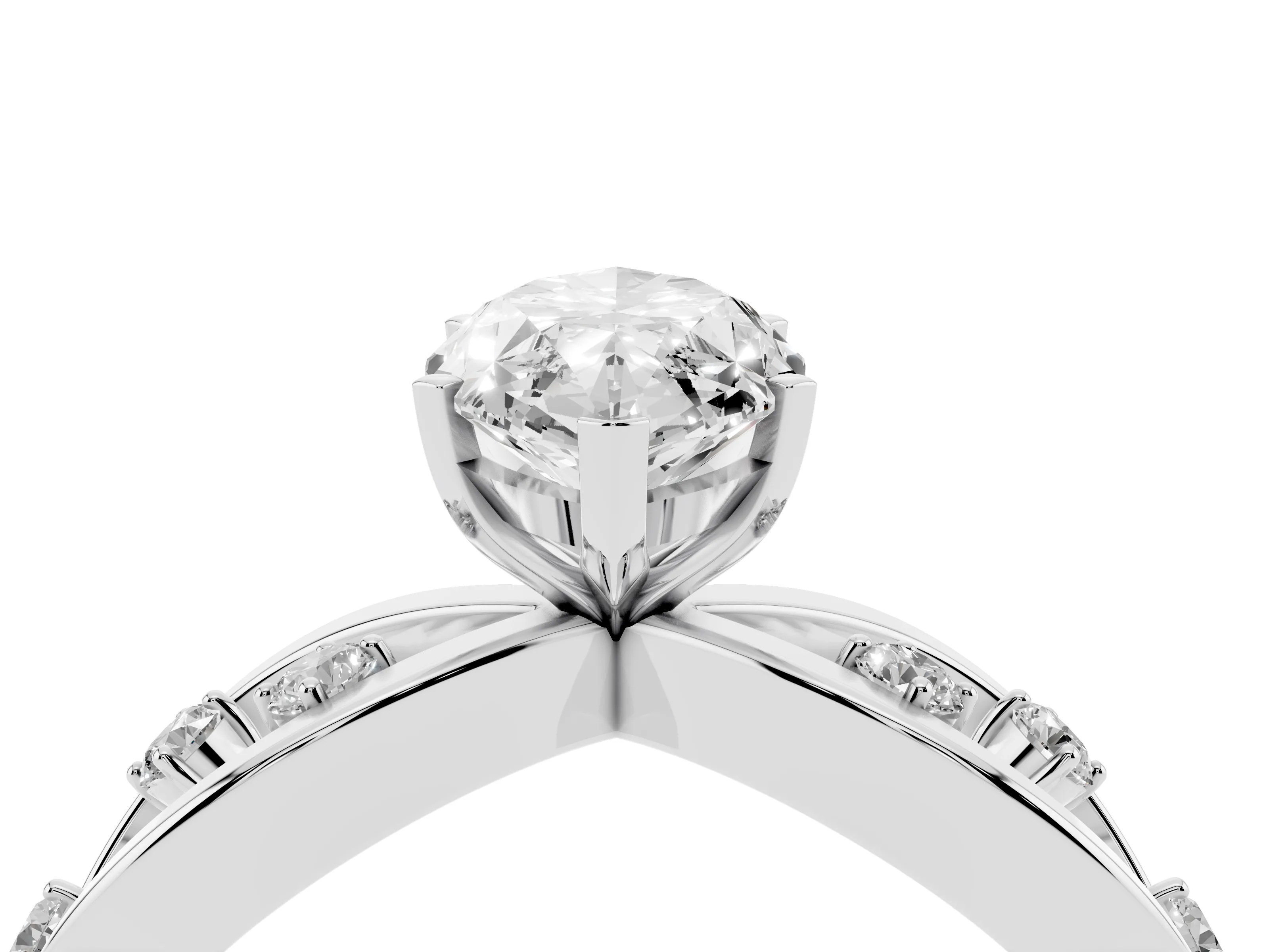 Marquise Cut Diamond Solitaire Ring Set in Silver with Side Stones on Criss-Cross Band and Prong Setting