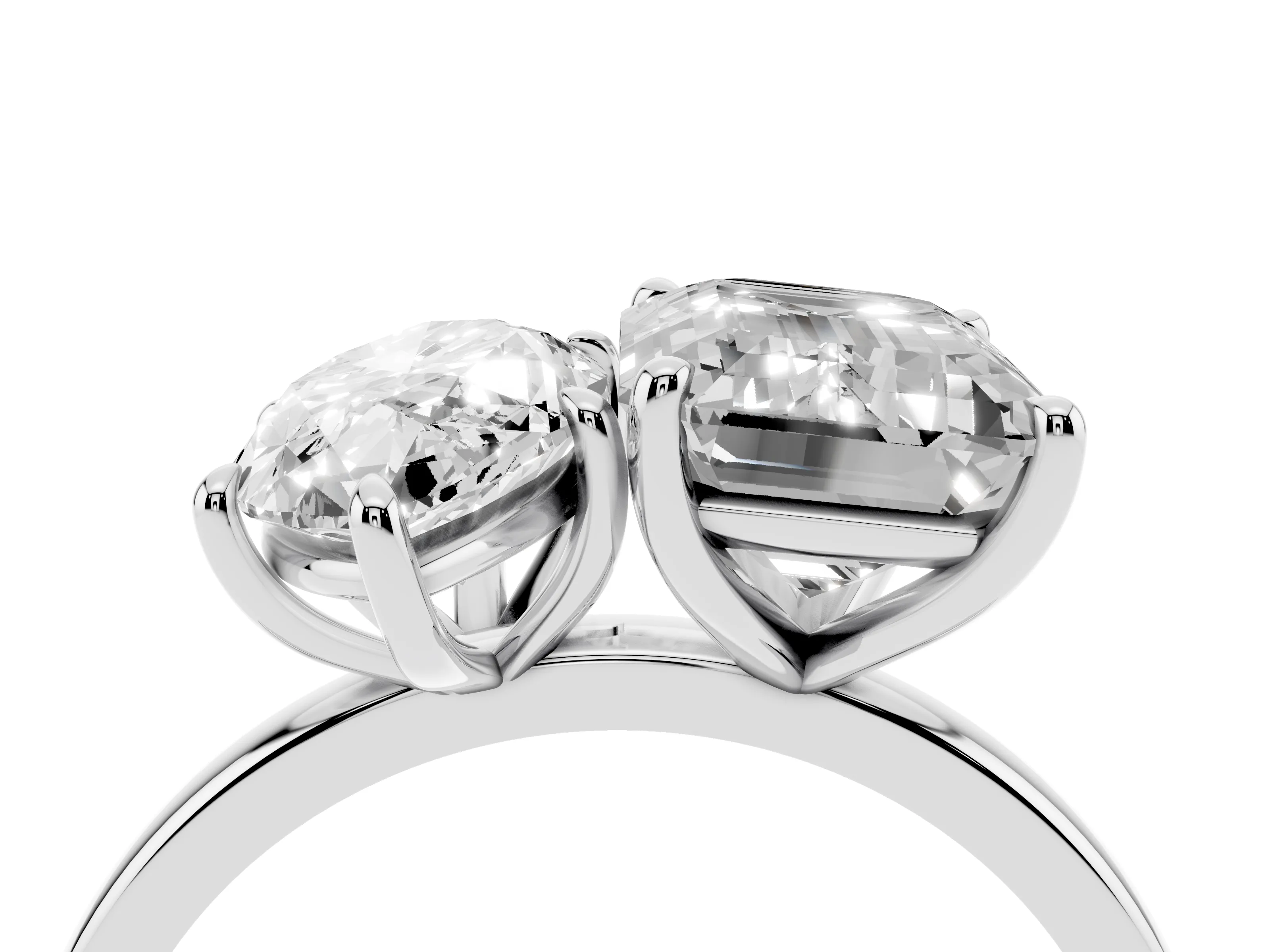 Marquise Cut and Emerald Cut Toi Moi Ring Set in White gold with Prong Setting