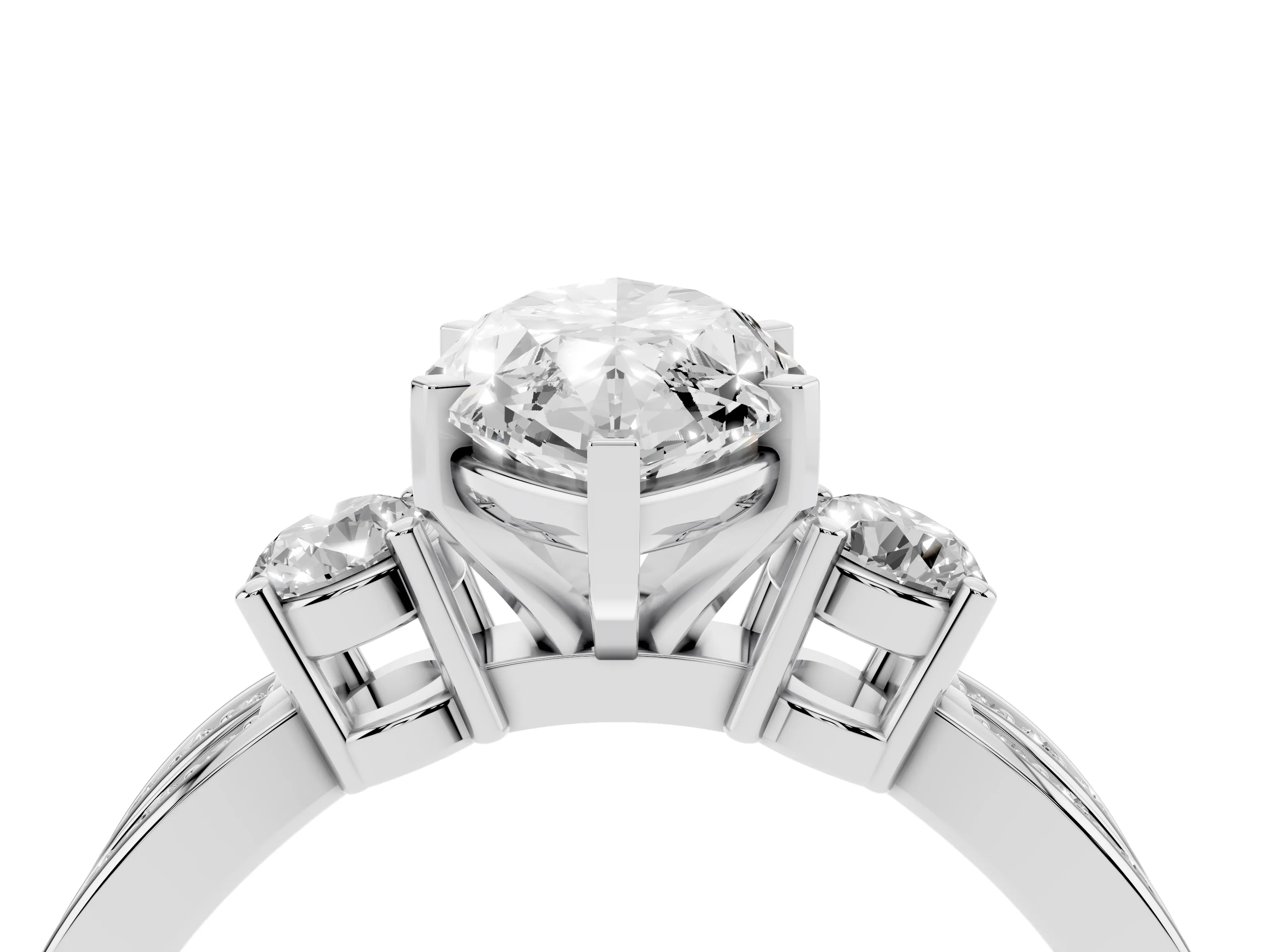 Three-Stone Marquise Cut Diamond Twist Band Ring Set in White gold with Pavé Accents and Prong Setting