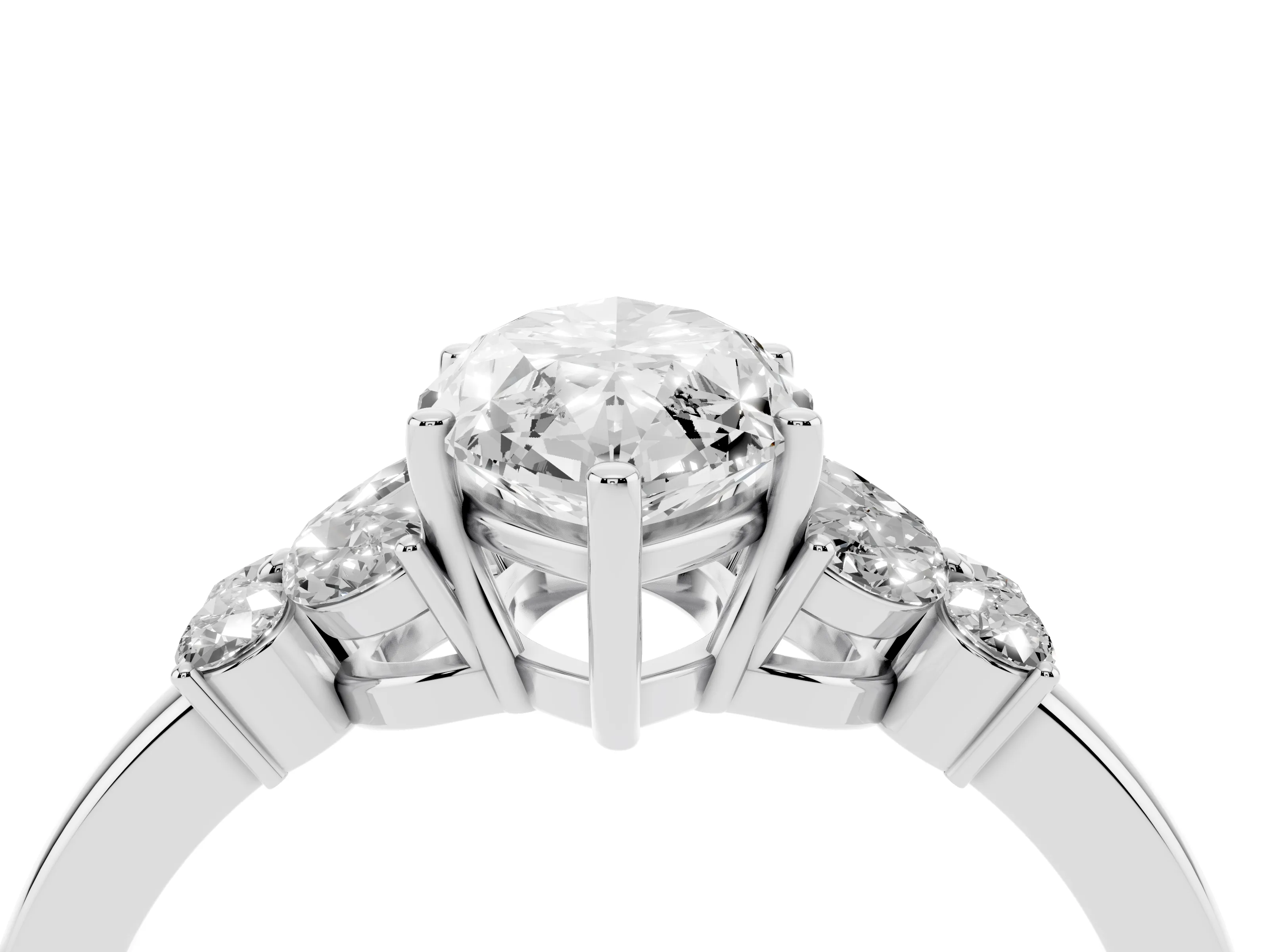 Marquise Cut Diamond Solitaire Floral Ring Set in White gold with Marquise Petals and Prong Setting