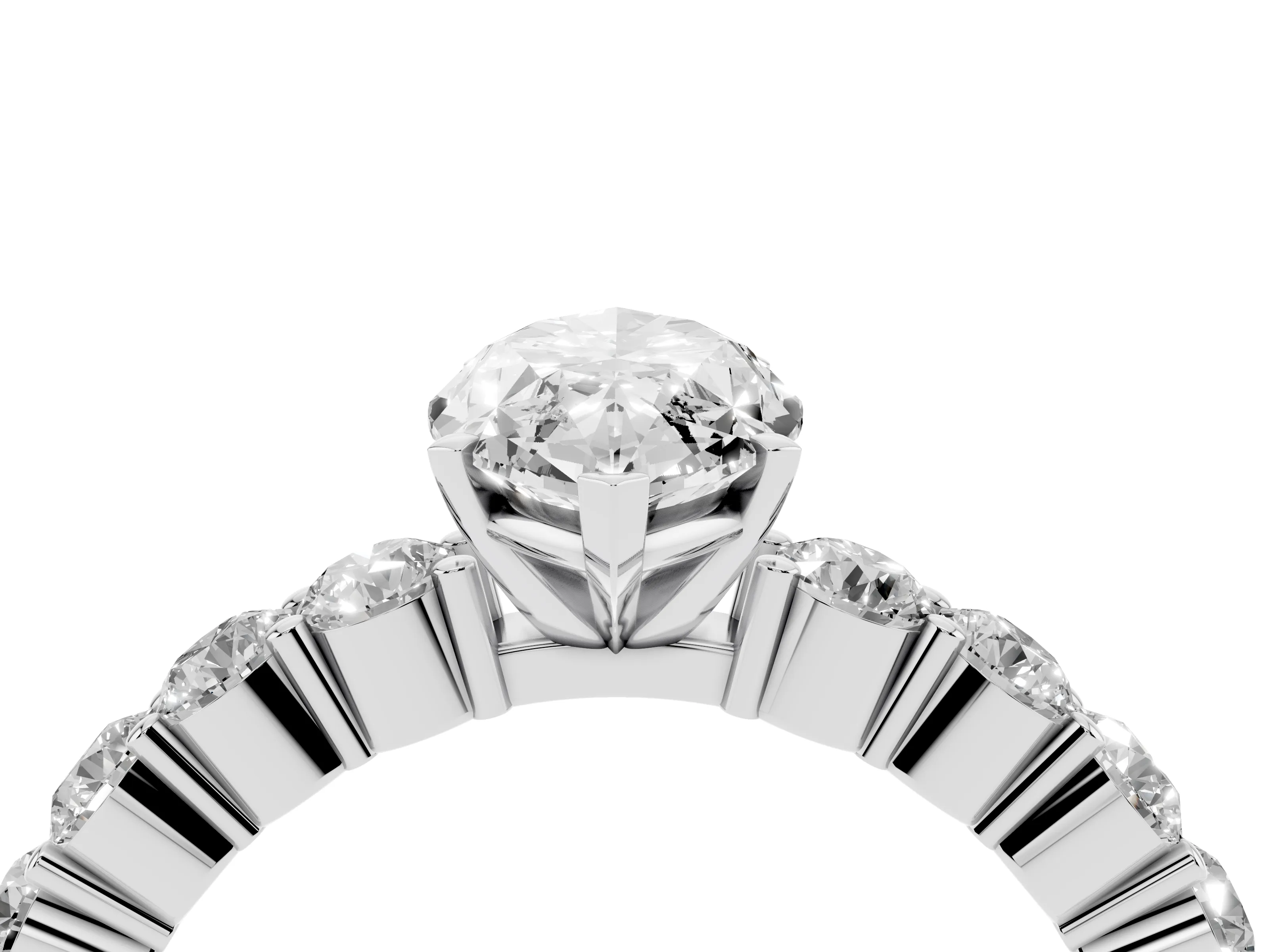 Marquise Cut Diamond Solitaire Ring Set in Platinum with Shared Prong Round Side Stones