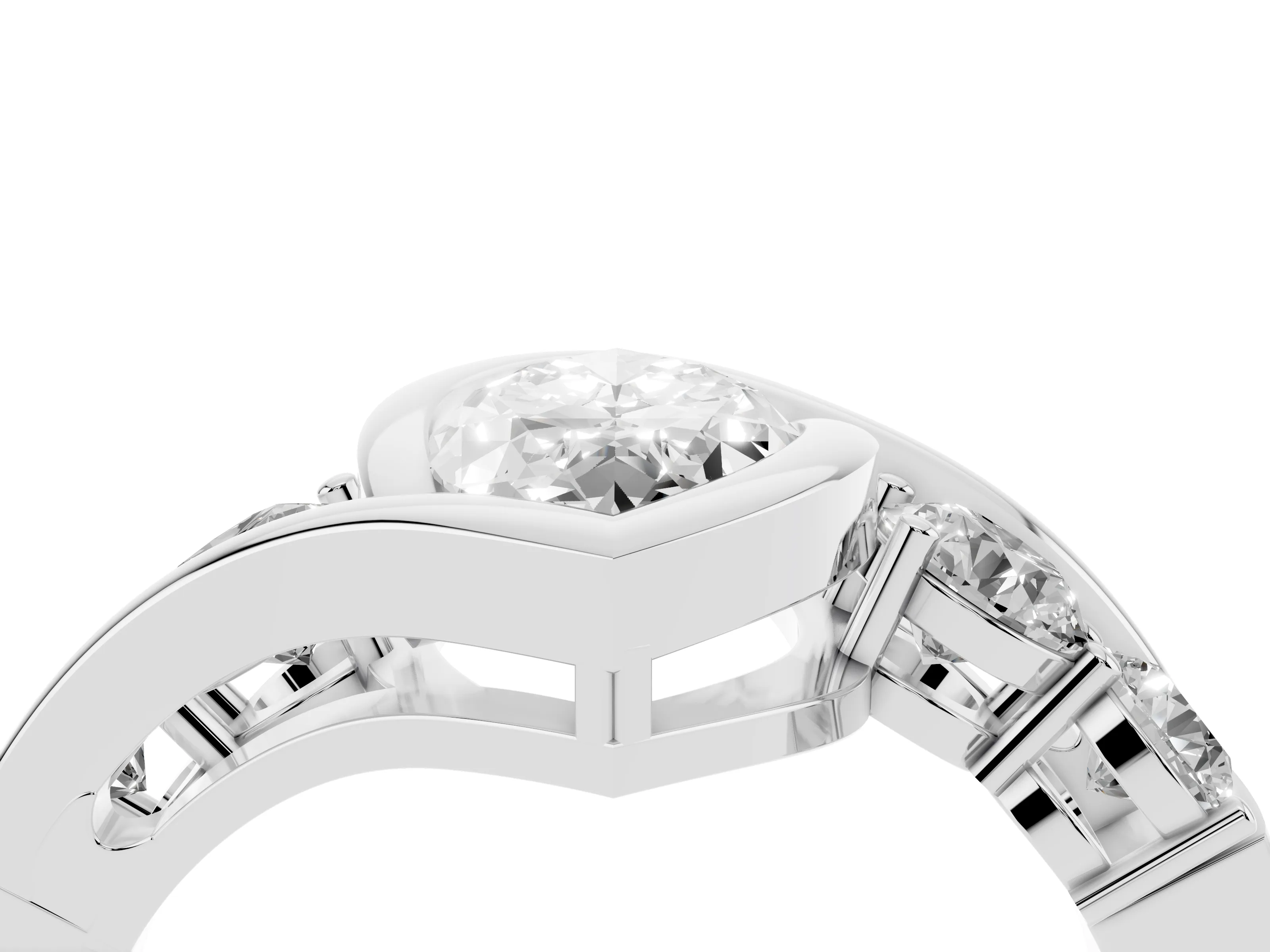 Marquise Cut Diamond Bezel Bypass Ring Set in Silver with Round Accents