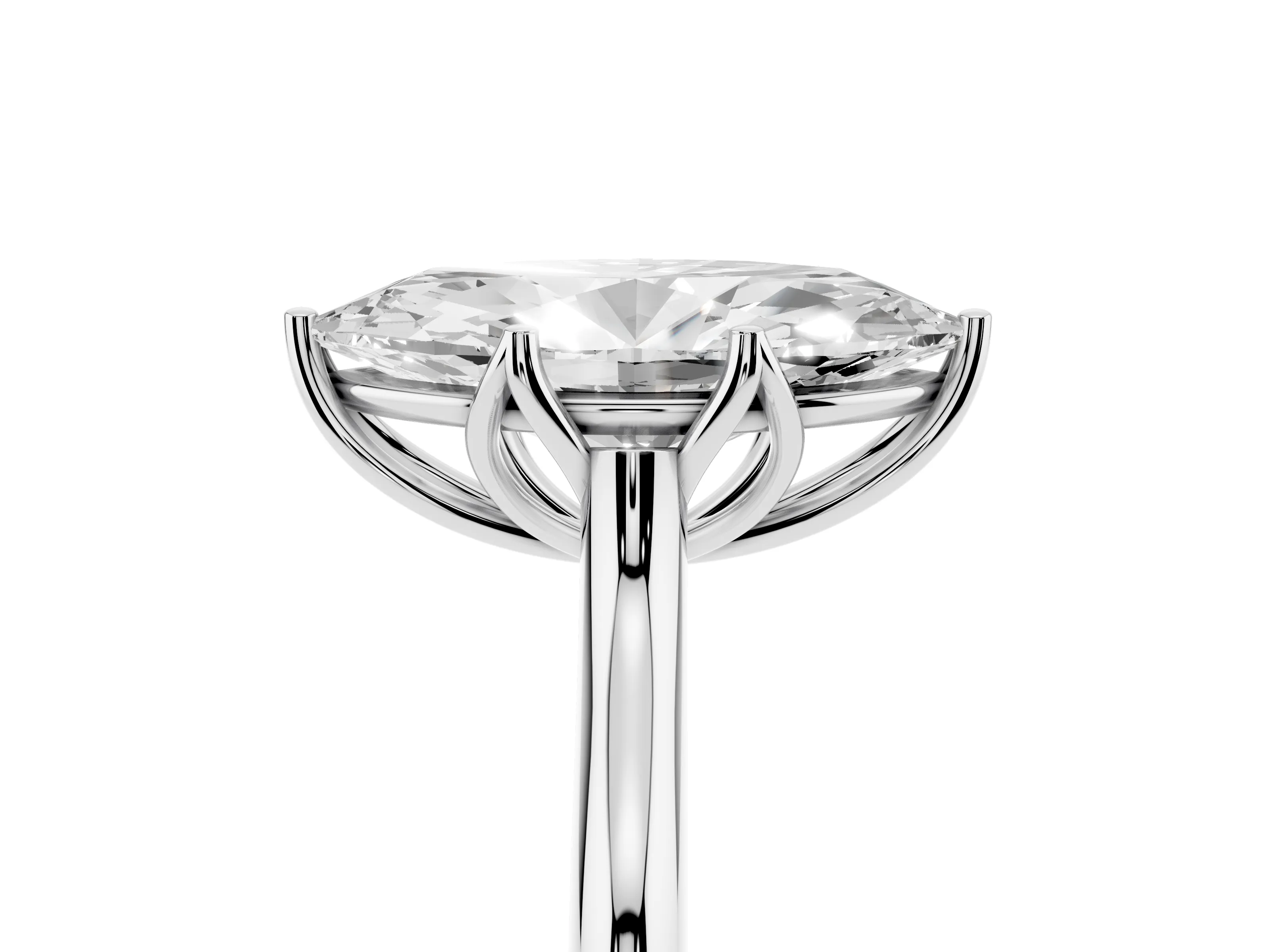 Marquise Cut Diamond Solitaire Cathedral Ring Set in Platinum with Prong Setting