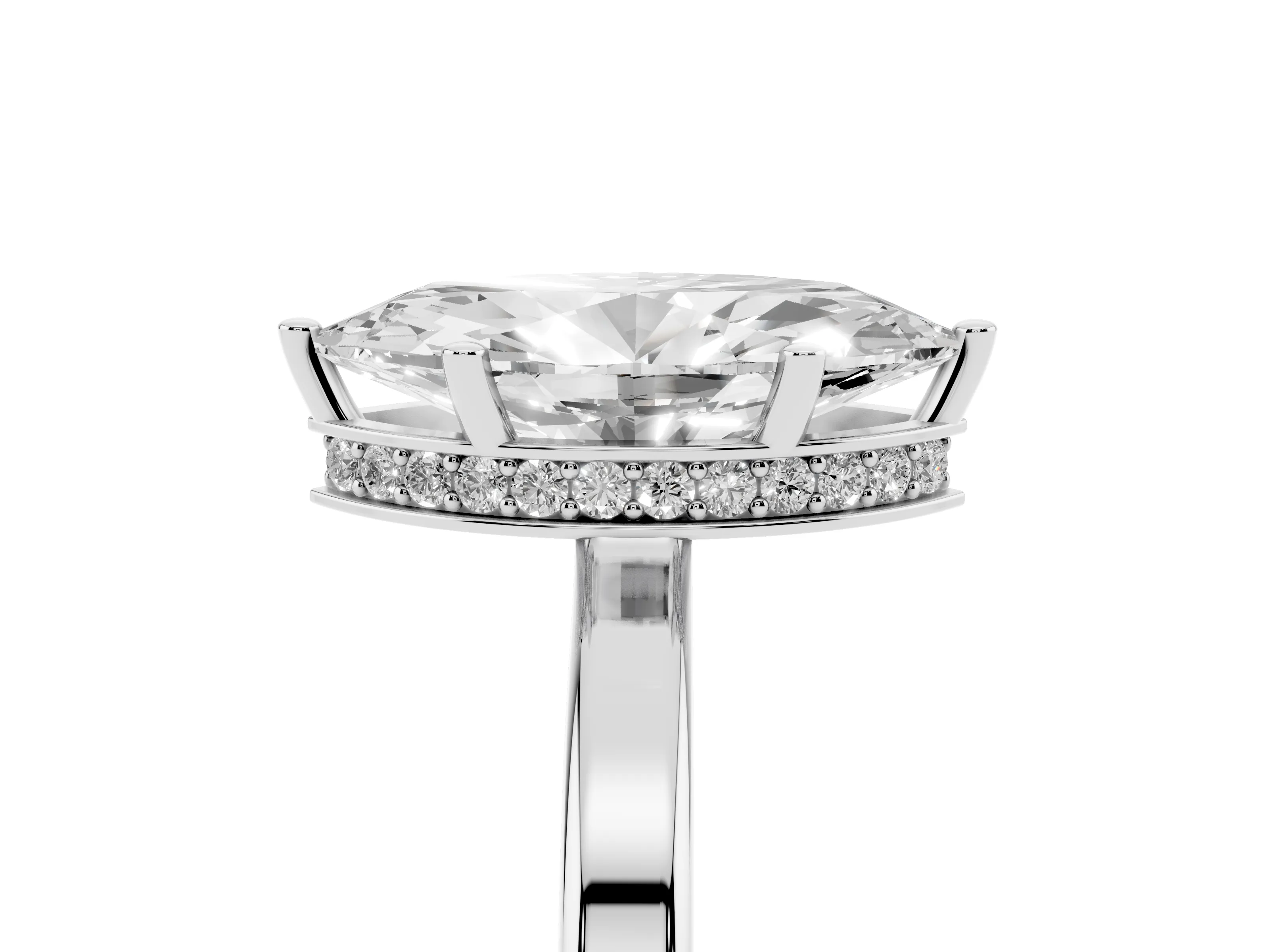 Marquise Cut Diamond Solitaire Engagement Ring Set in Platinum with Prong Setting on a Plain Band