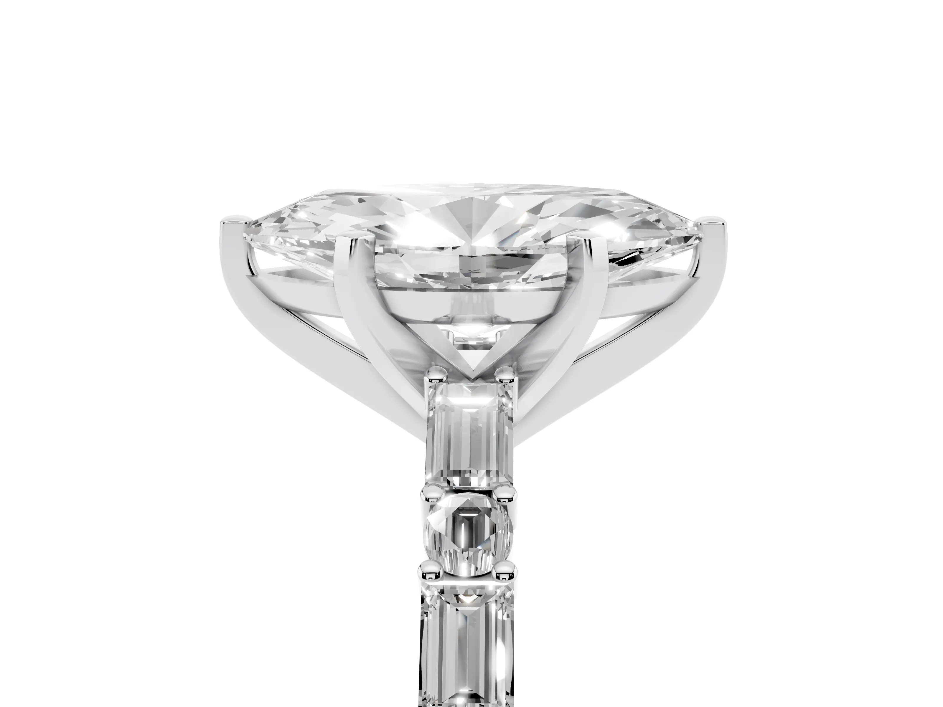 Marquise Cut Diamond Solitaire Set in Platinum with Side Baguettes and Channel Set Band