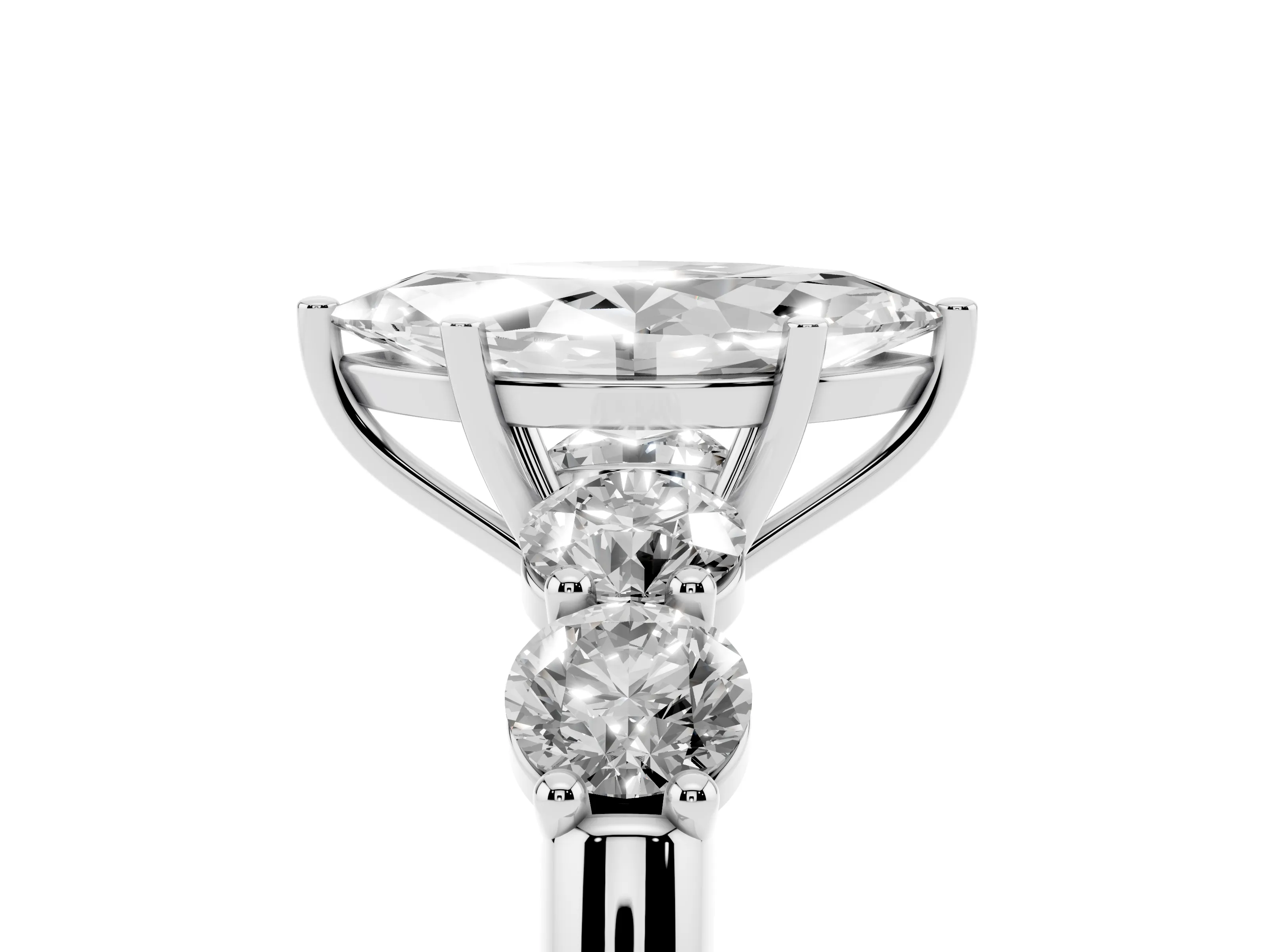 Marquise Cut Diamond Five-Stone Prong Set Ring Set in White gold with Classic Band
