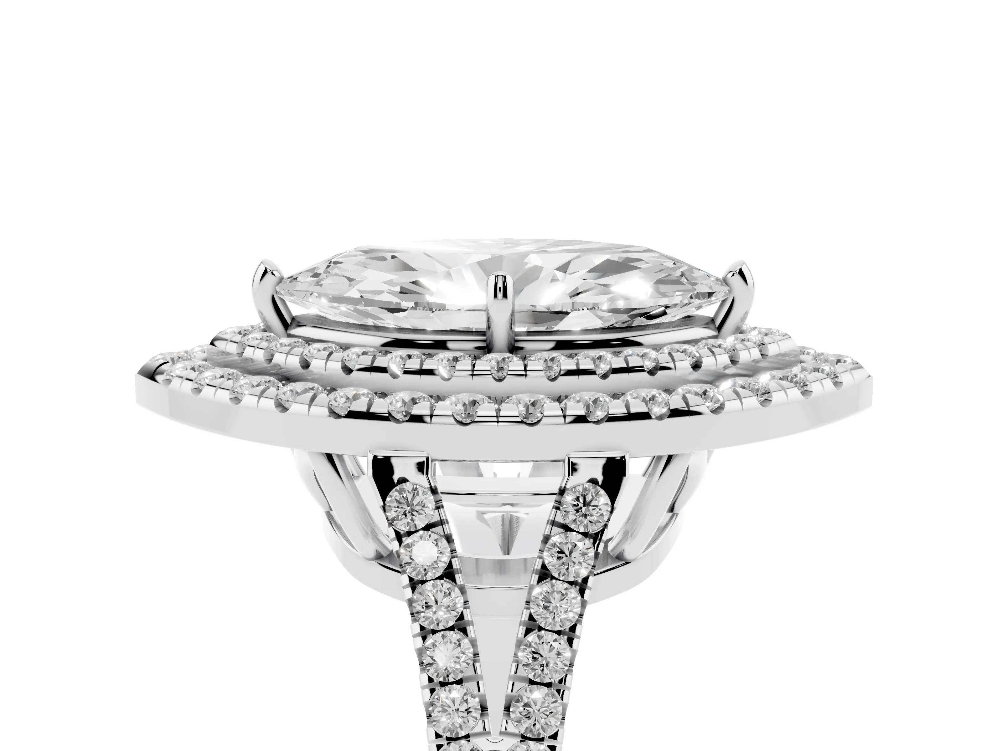 Marquise Cut Diamond Double Halo Ring Set in Platinum with Pavé Band