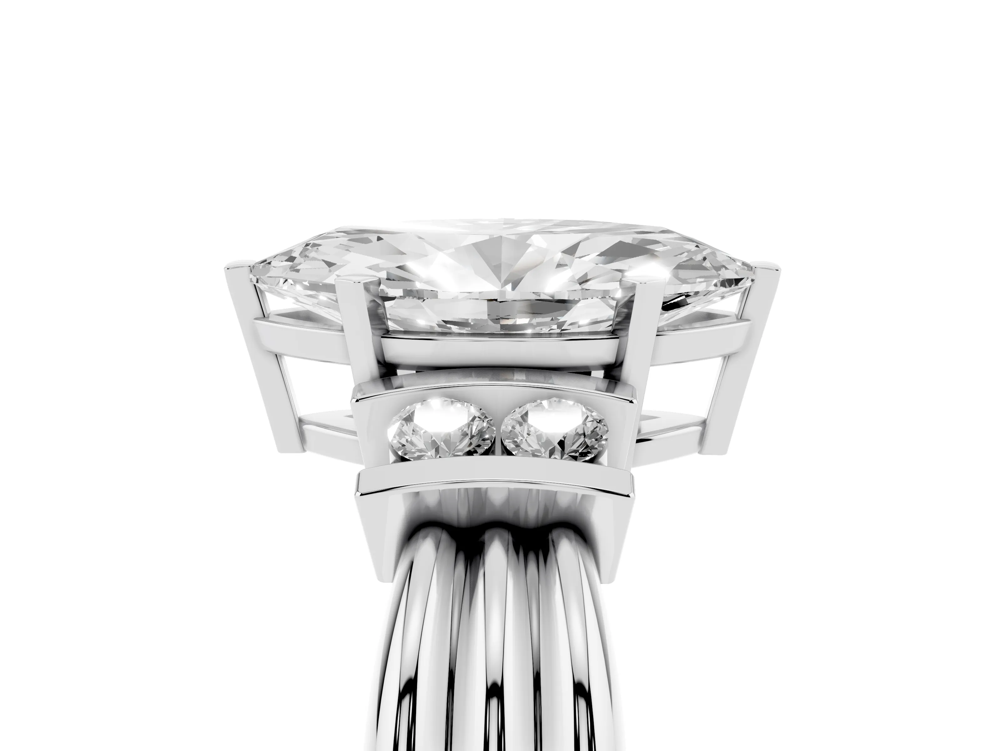 Three-Stone Marquise Cut Diamond Channel Set Ring Set in Platinum with Bar Prongs