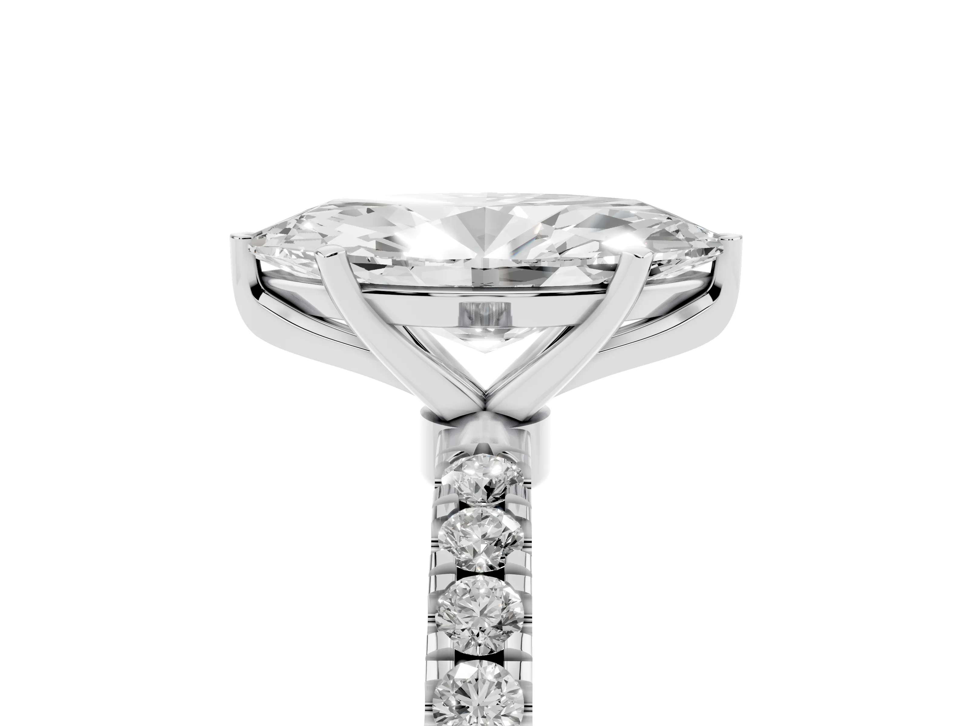Marquise Cut Diamond Solitaire Ring Set in Silver with Pavé Accents and Prong Setting