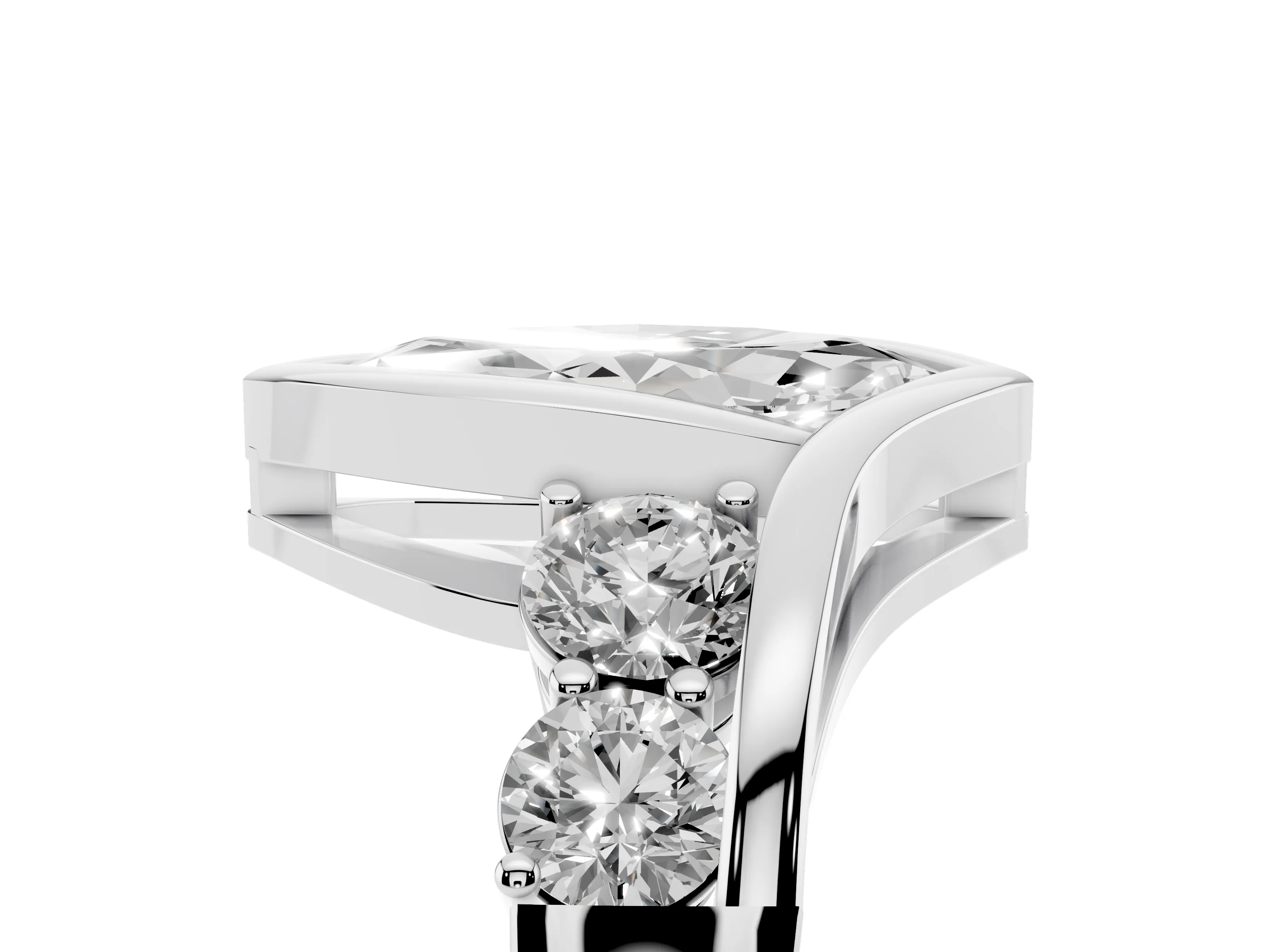 Marquise Cut Diamond Bezel Bypass Ring Set in Silver with Round Accents