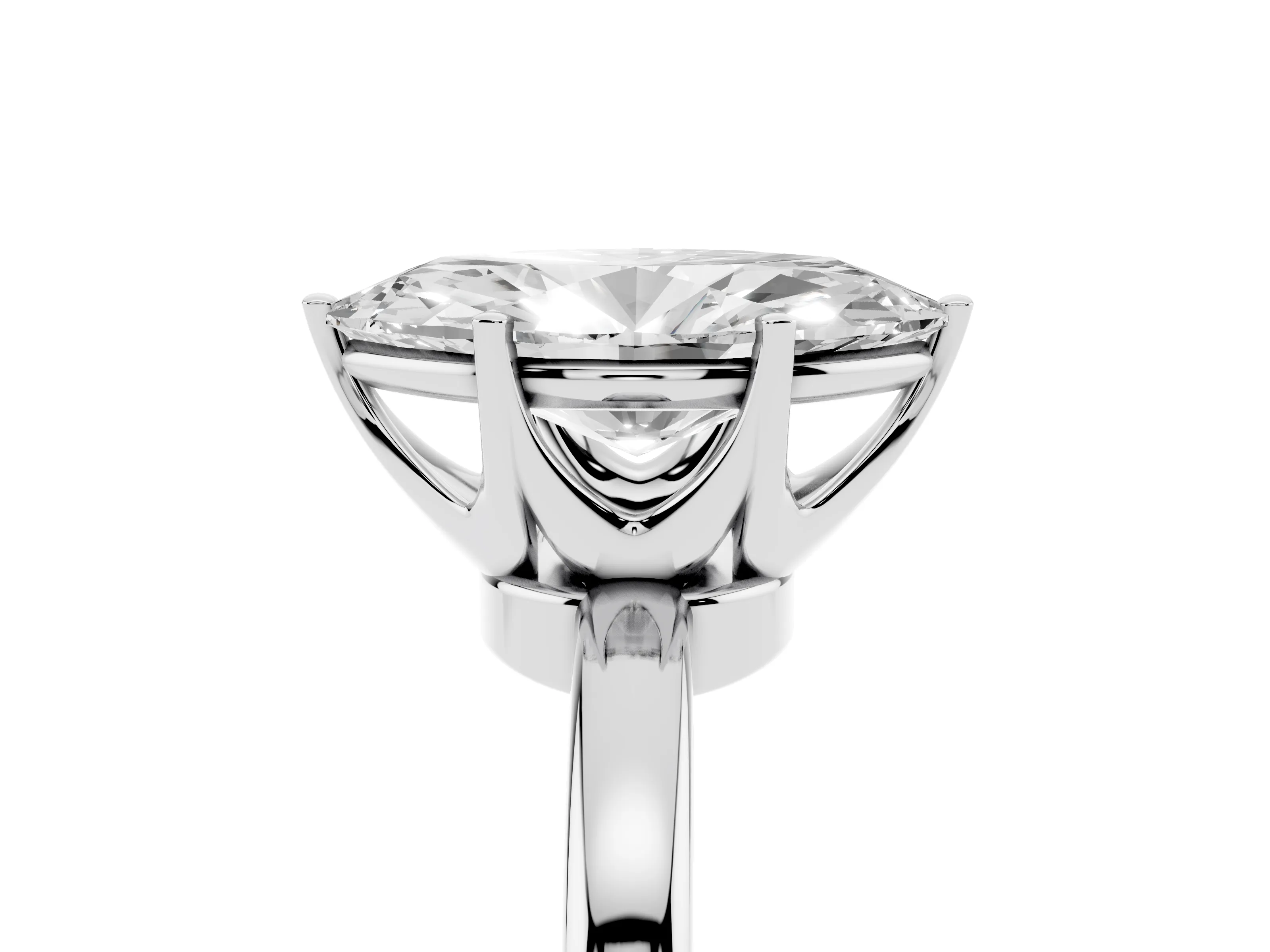 Marquise Cut Diamond Solitaire Ring Set in Silver with Raised Prong Setting on a Classic Band