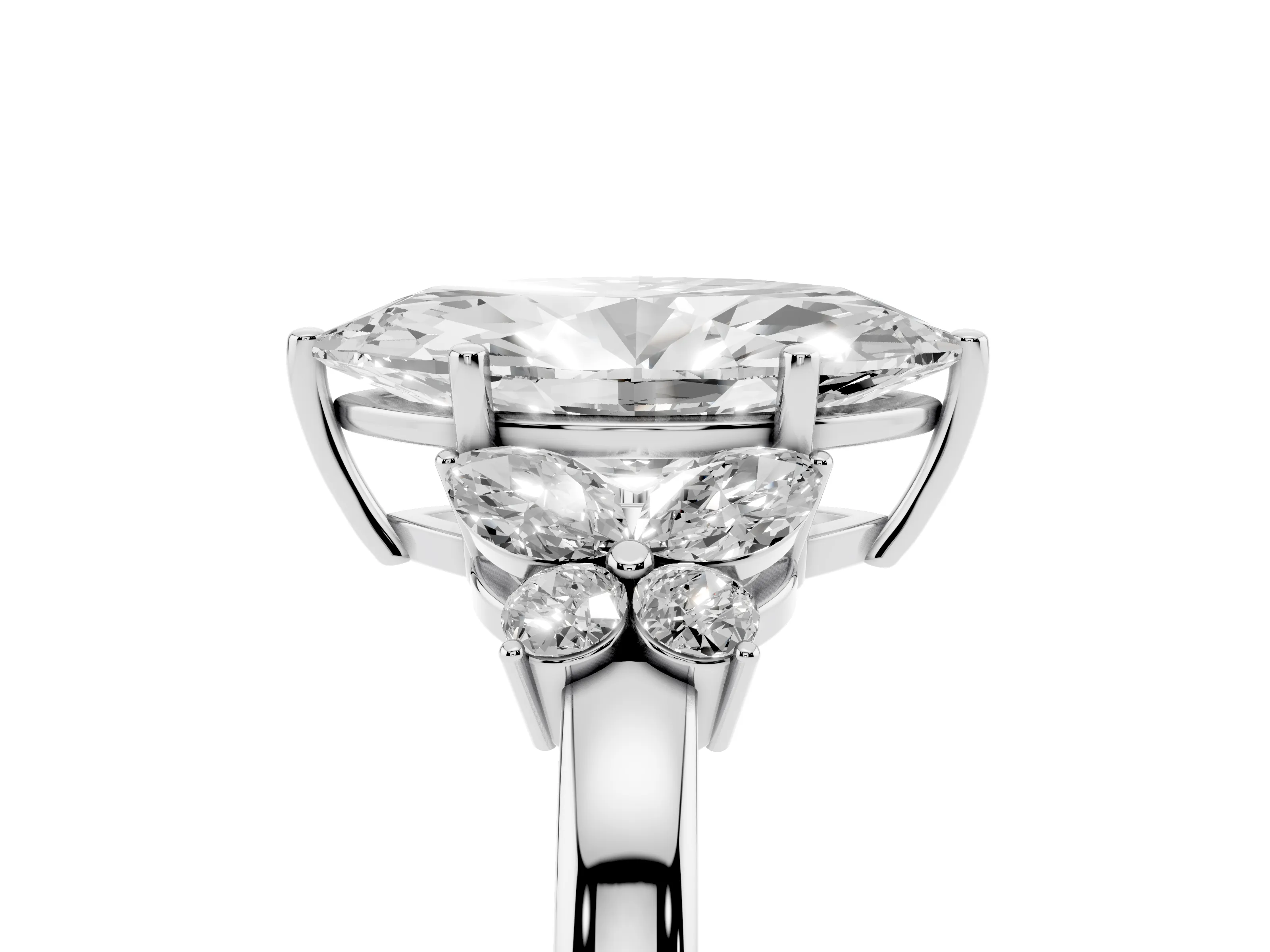 Marquise Cut Diamond Solitaire Floral Ring Set in White gold with Marquise Petals and Prong Setting