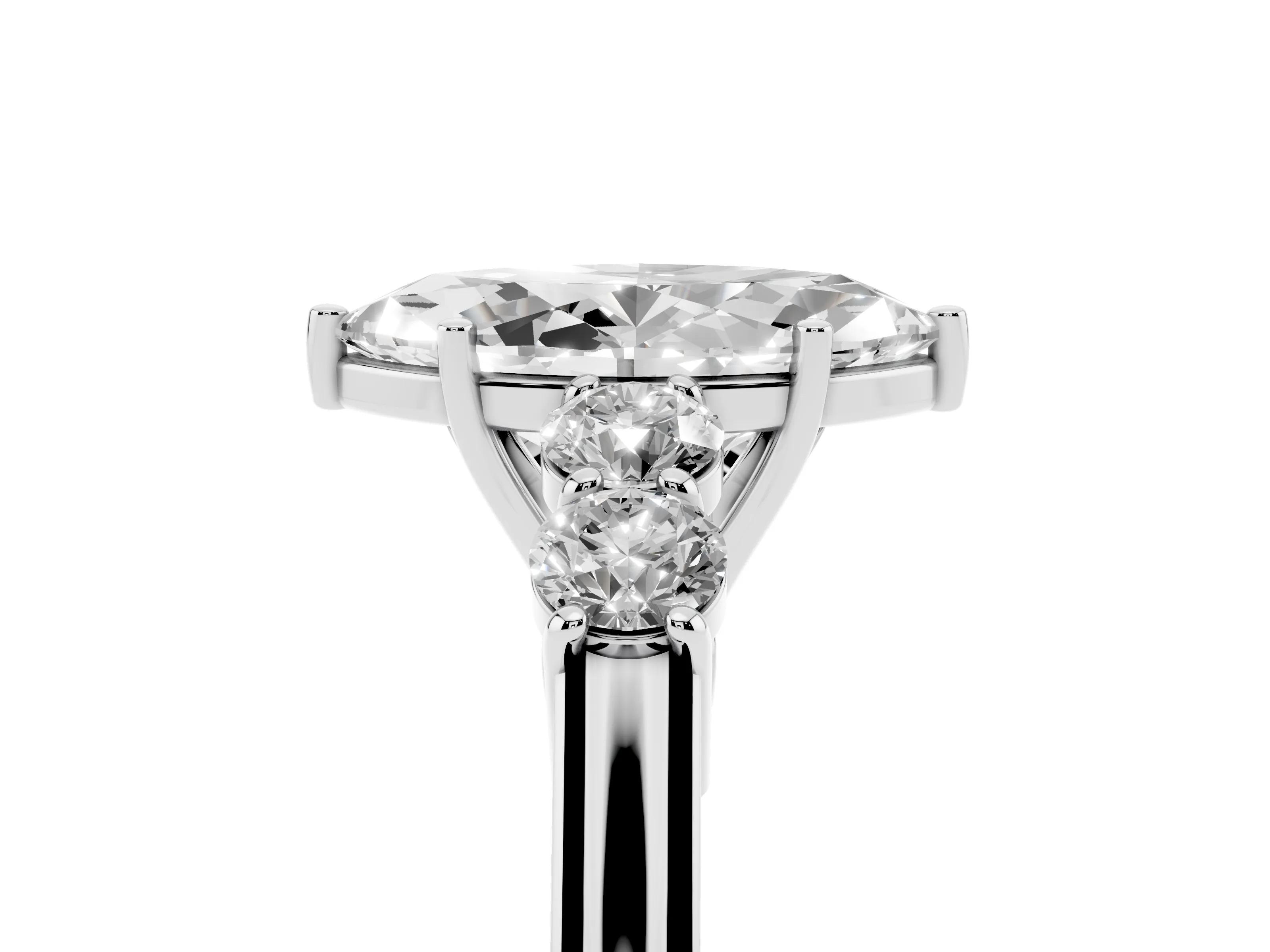 Marquise Cut Diamond Five-Stone Prong Set Band Ring Set in White gold with Polished Band