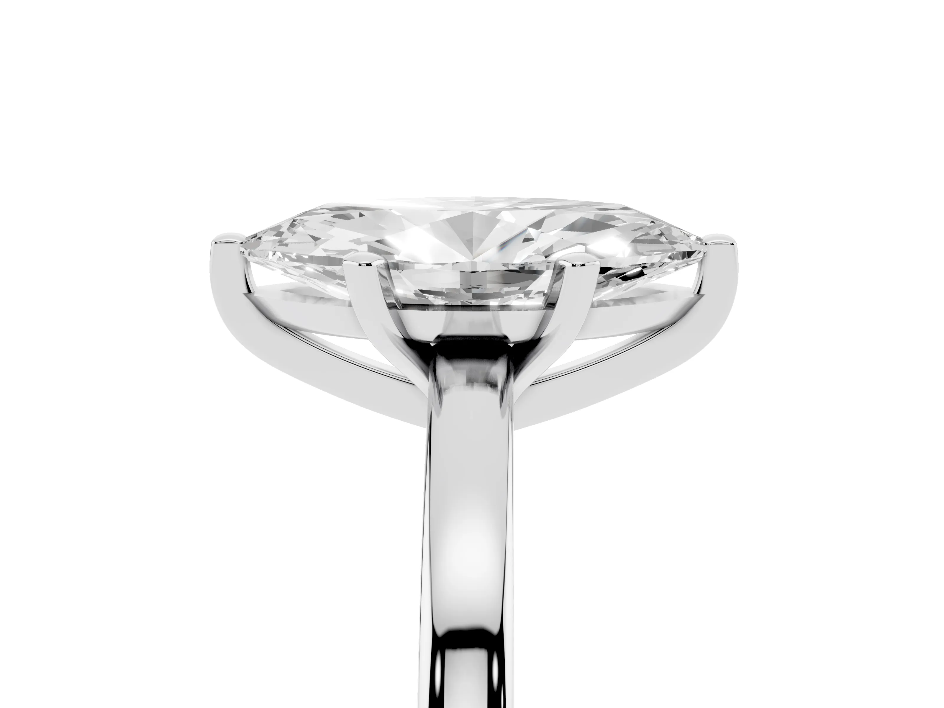 Marquise Cut Diamond Solitaire Engagement Ring Set in Platinum with Prong Setting on a Classic Band