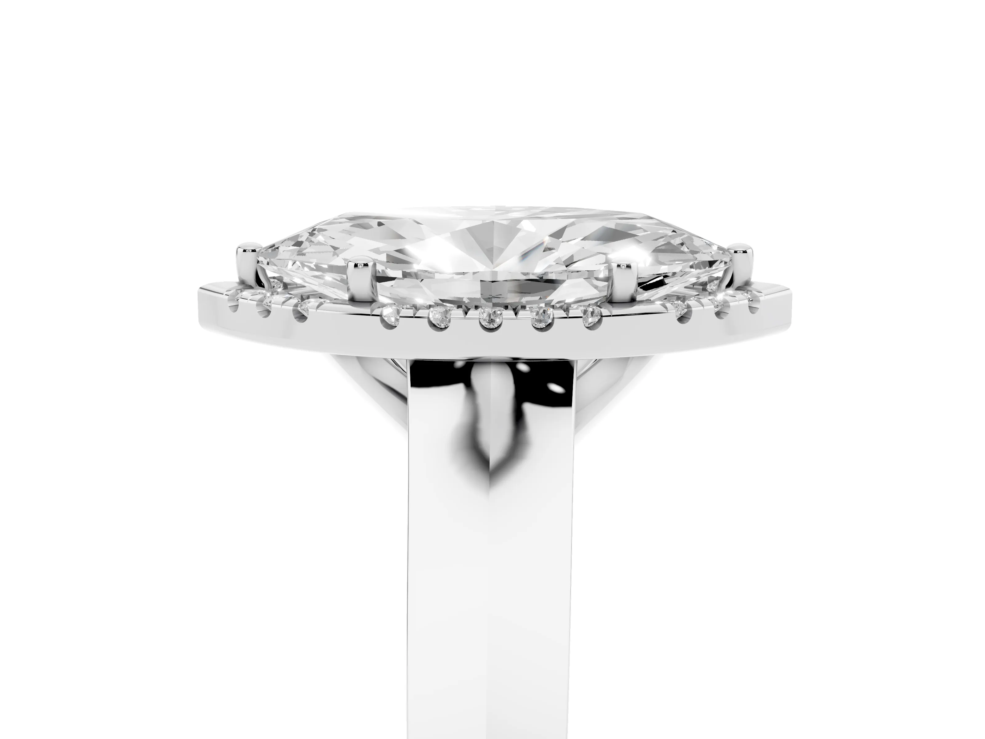 Marquise Cut Diamond Halo Ring Set in Platinum with Cathedral Band and Prong Setting