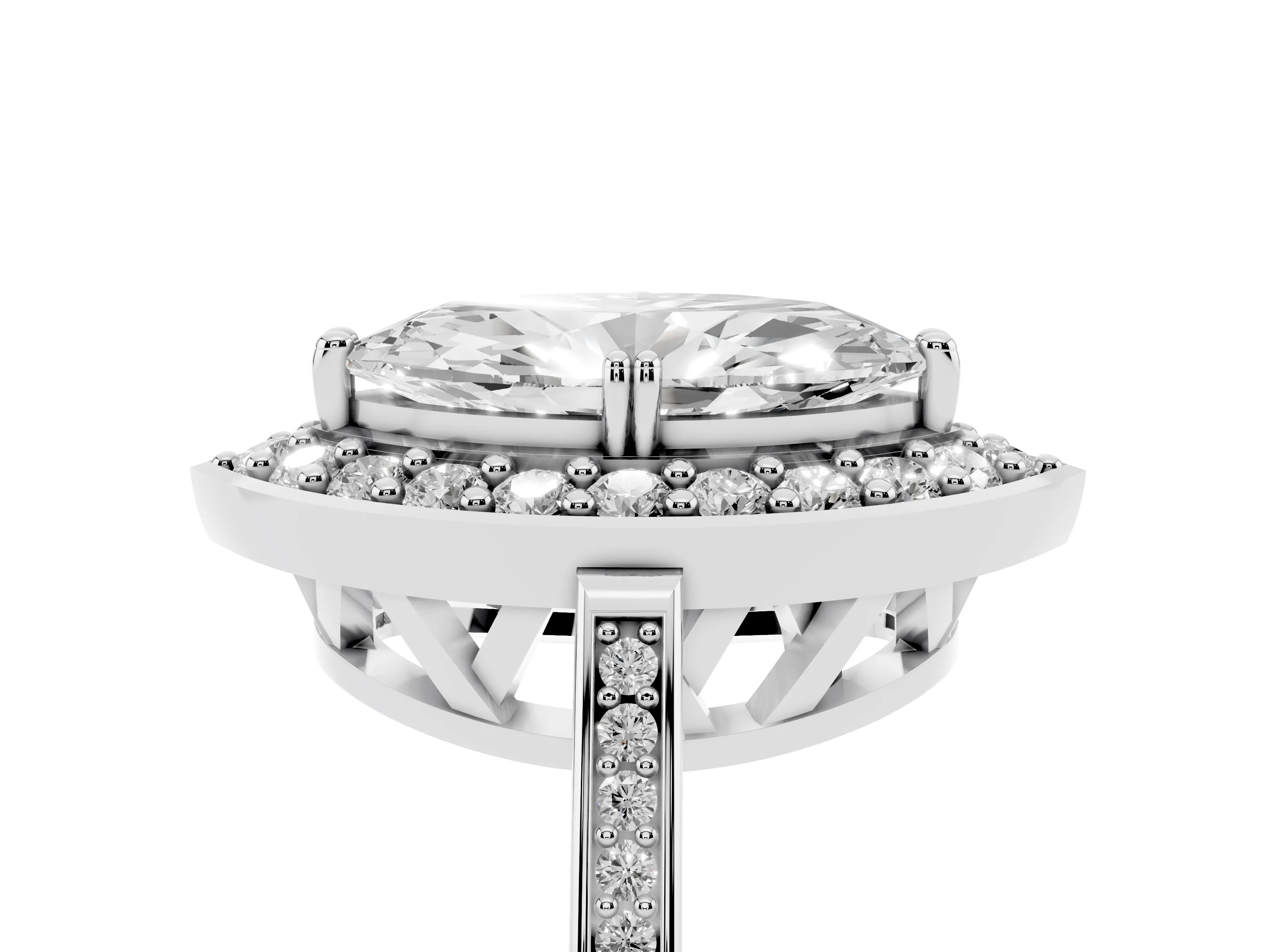 Marquise Cut Diamond Halo Ring Set in Silver with Accent-Lined Split Shank and Prong Setting